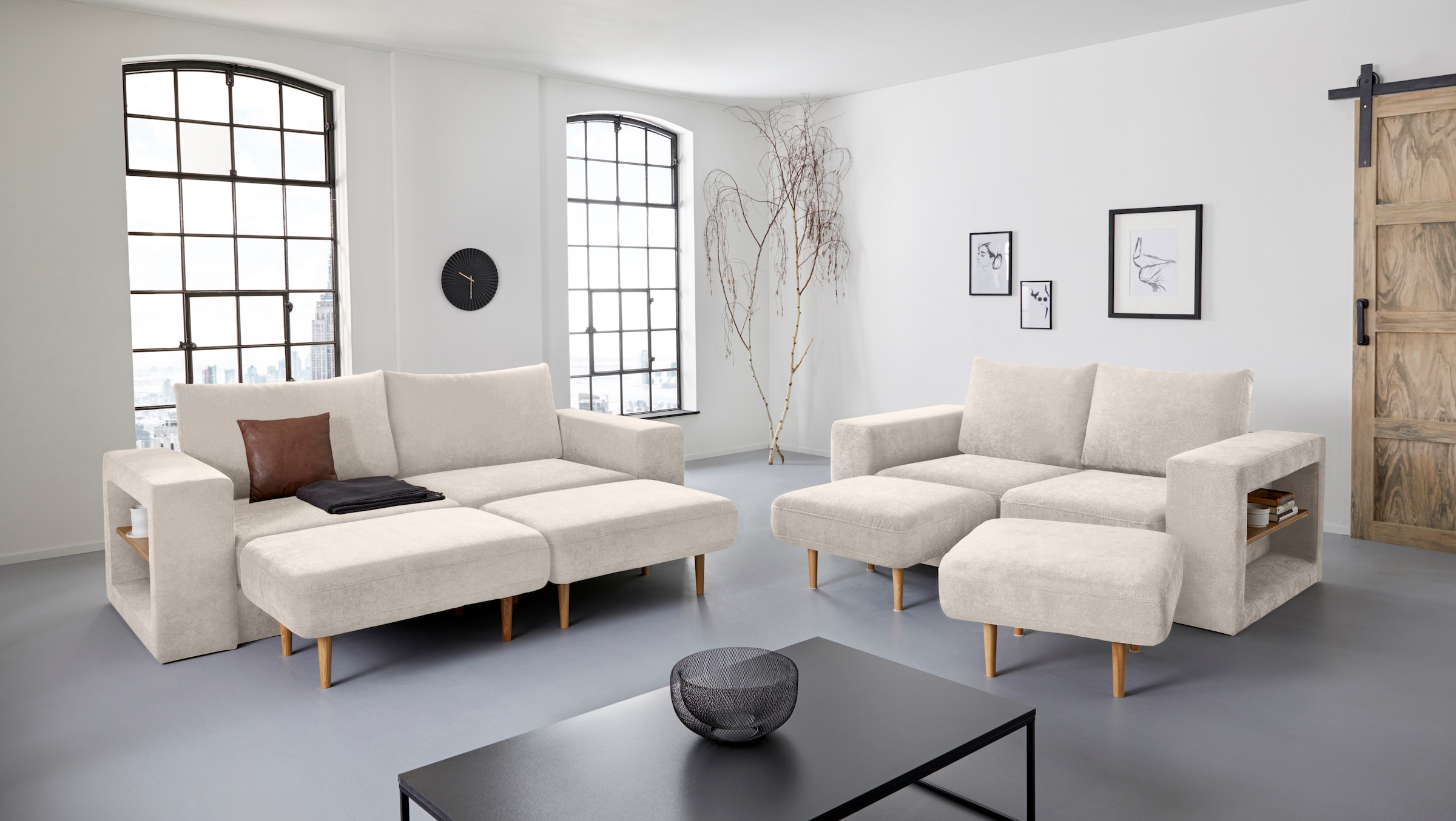 LOOKS by Wolfgang Joop 2,5-Sitzer »Looksvb«, Verwandlungssofa: aus Sofa wird Sofa mit 2 Hockern, mit Regalfunktion