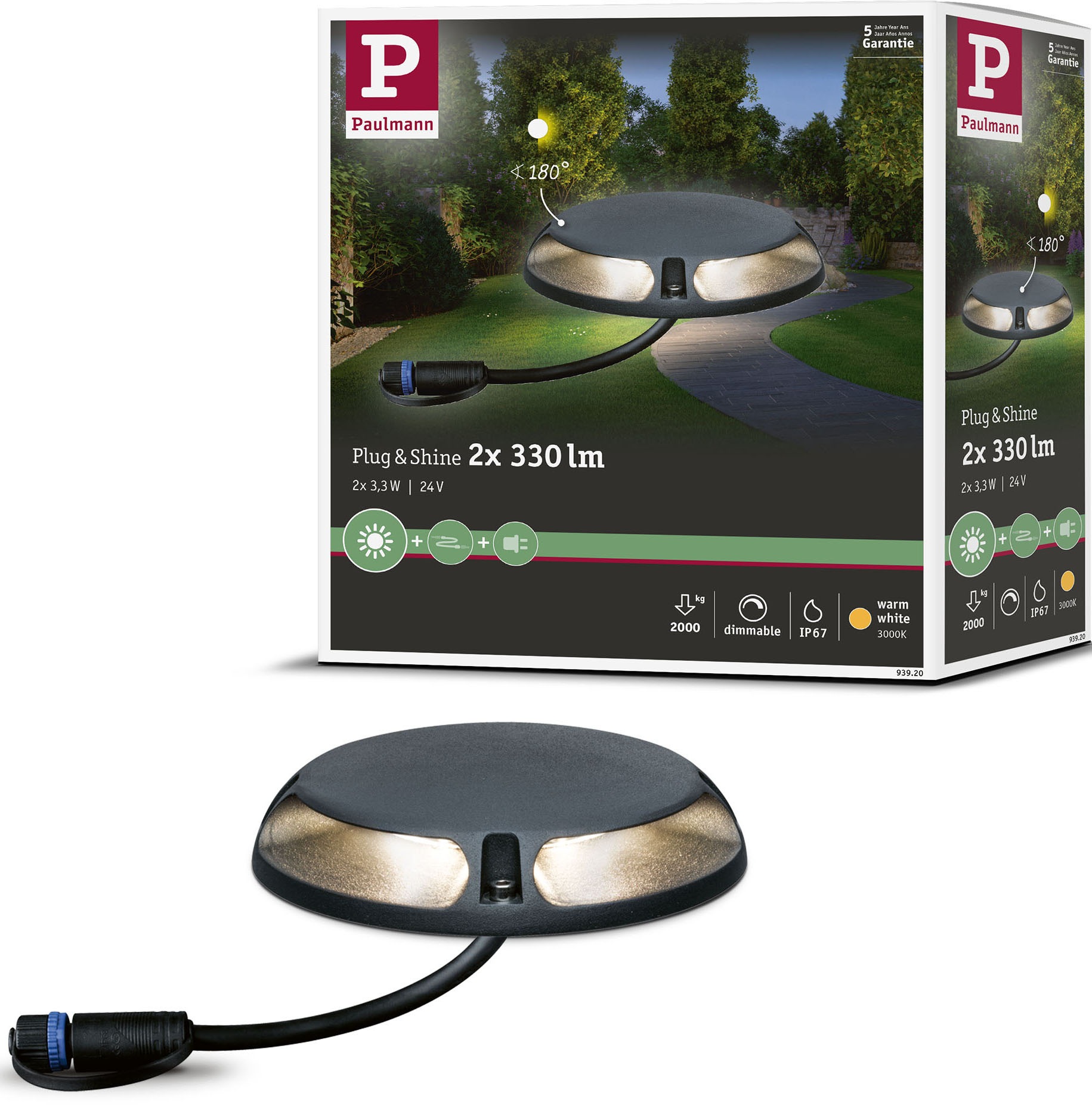 Paulmann LED Sockelleuchte "Plug & Shine", 2 flammig, Leuchtmittel LED-Modul  LED fest integriert, LED-Modul, IP67 3000K