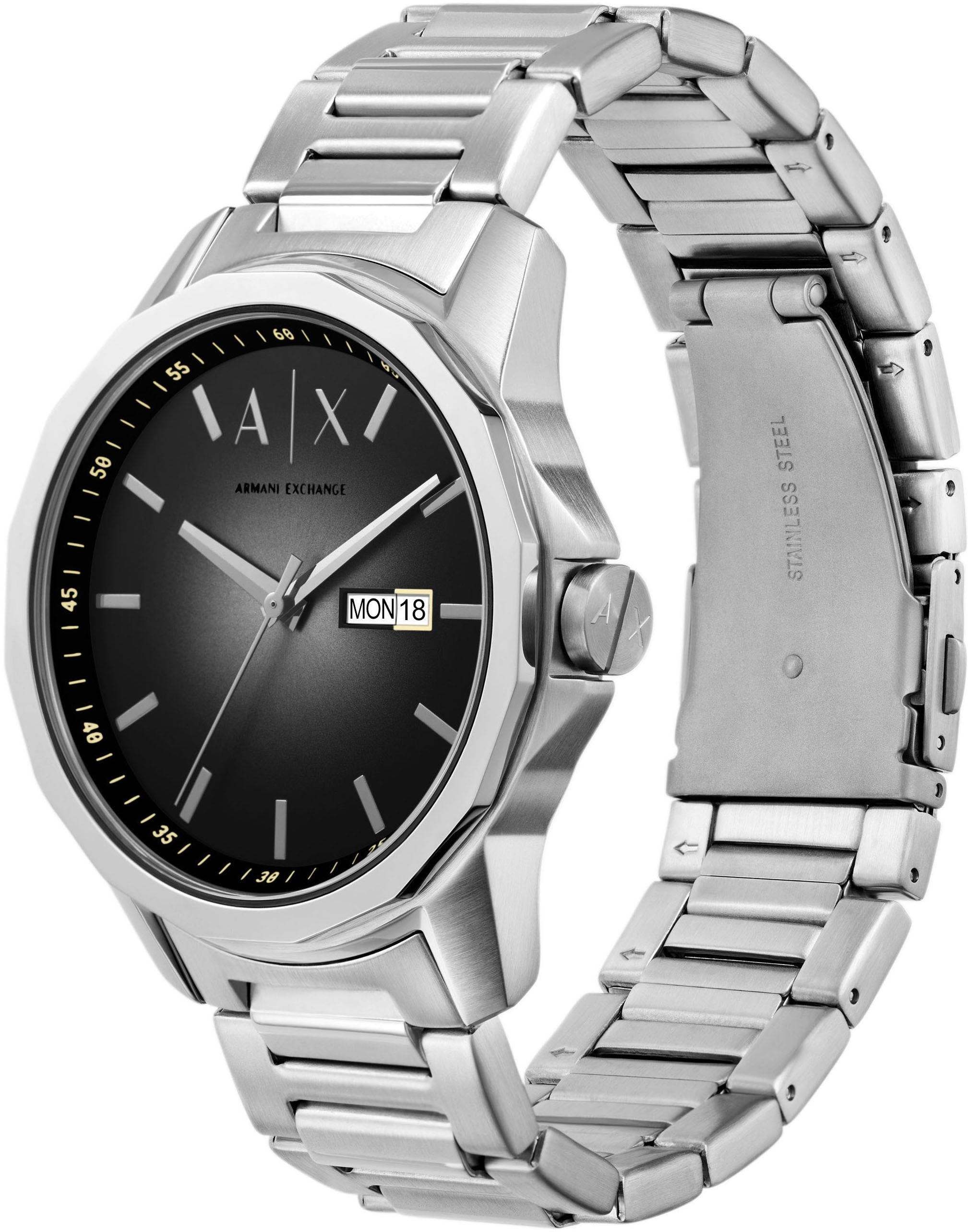 ARMANI EXCHANGE Quarzuhr, Armbanduhr, Herrenuhr, Edelstahlarmband, analog, Tag, Wochentag