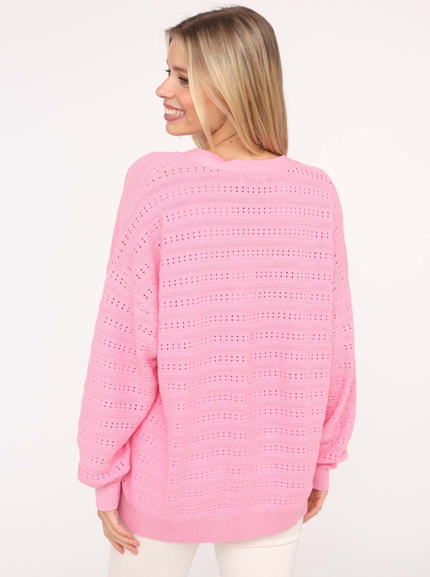 Zwillingsherz Strickjacke, Lochstrick-Muster, Langarm, Knöpfe, V-Ausschnitt günstig online kaufen
