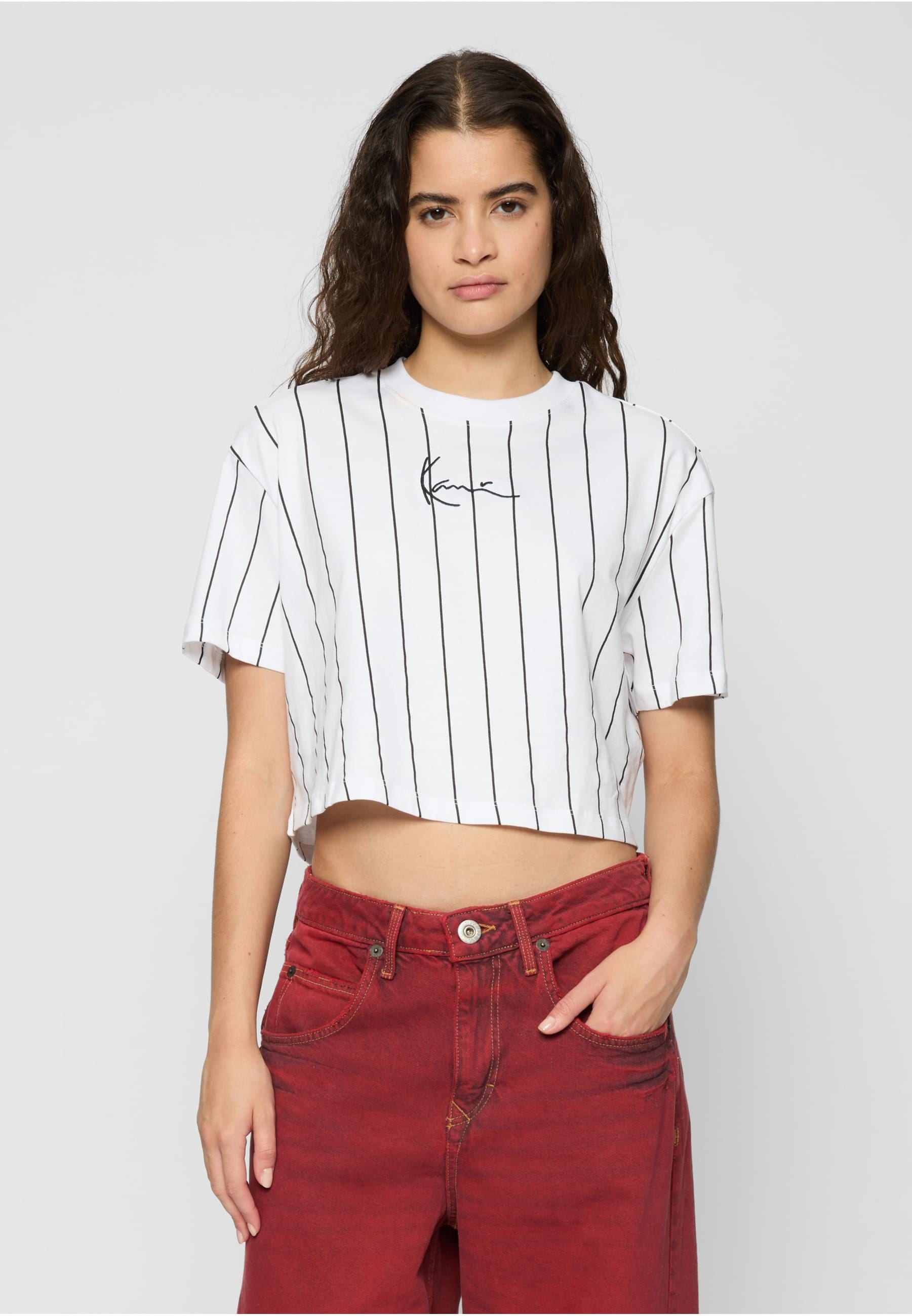 Karl Kani T-Shirt »Karl Kani Damen Small Signature Essential Pinstripe Crop Tee«, (1 tlg.)