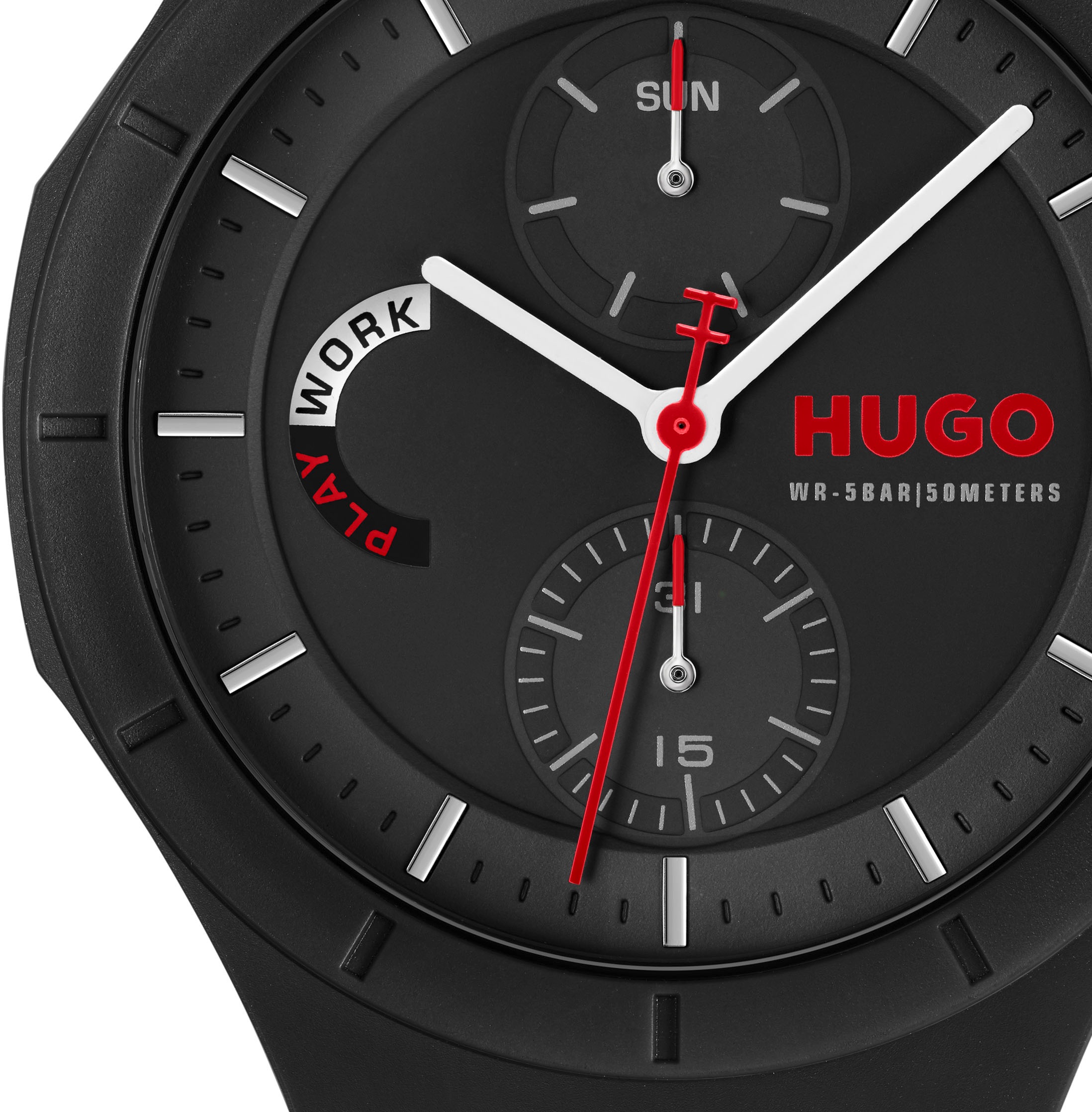 HUGO Multifunktionsuhr »#LIT MULTI«, Quarzuhr, Armbanduhr, Herrenuhr, Silikonarmband, analog