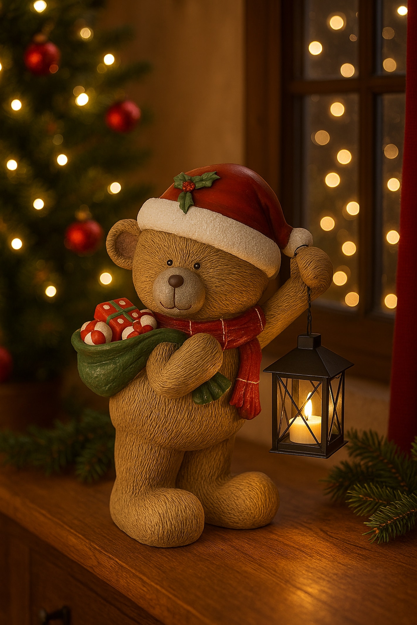 I.GE.A. Dekofigur »Bär mit Lampe« Figur Statue Weihnachtsfigur Ornament Weihnachtsdeko Adventskränze