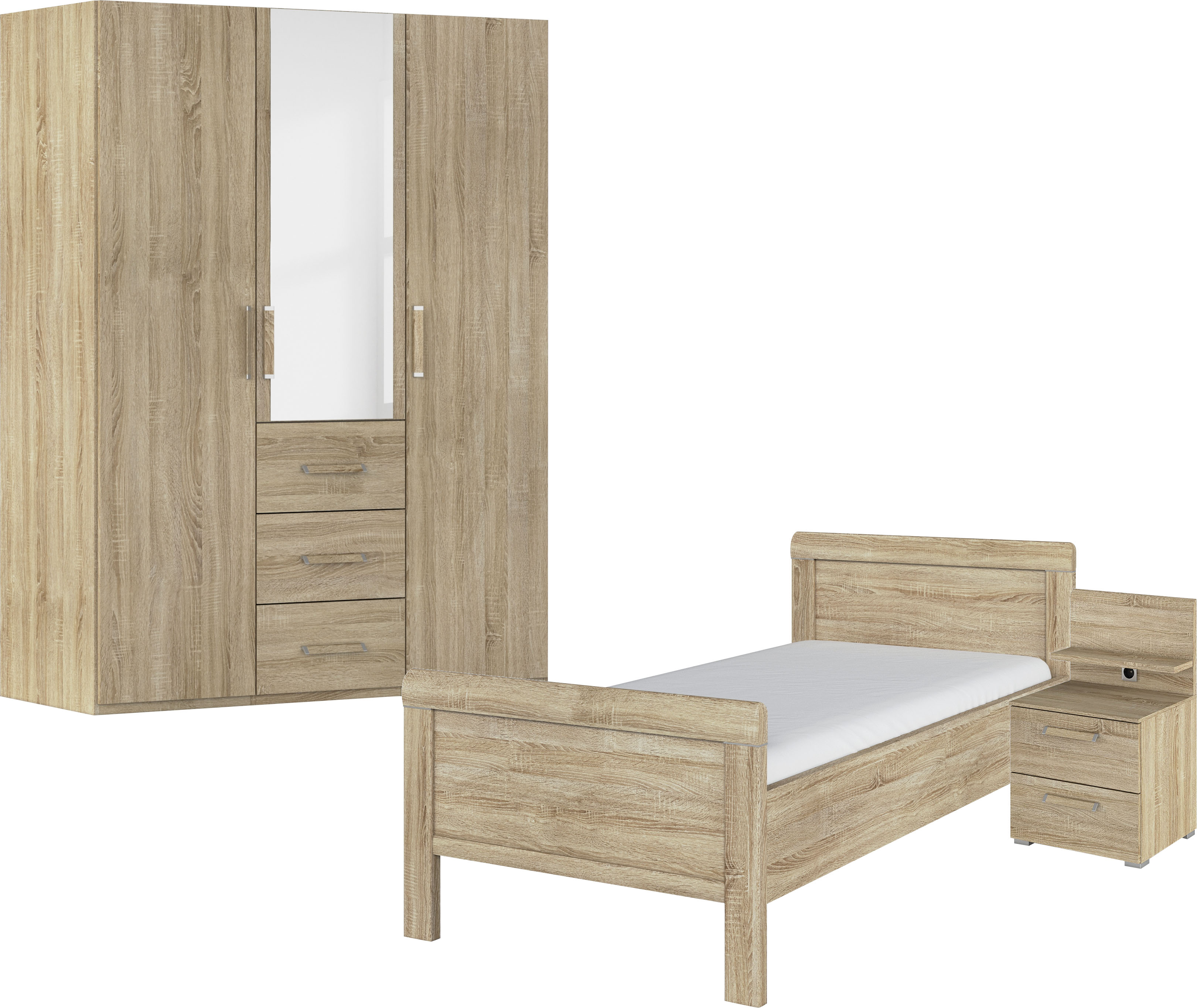 rauch "Komplettschlafzimmer Schlafzimmer EVELYN" Set, inkl. SOFT-CLOSE-FUNKTION, 3 Stk. tlg. Schrank und Bett in 2 Breiten, Nachttisch mit Paneel MADE IN GERMANY