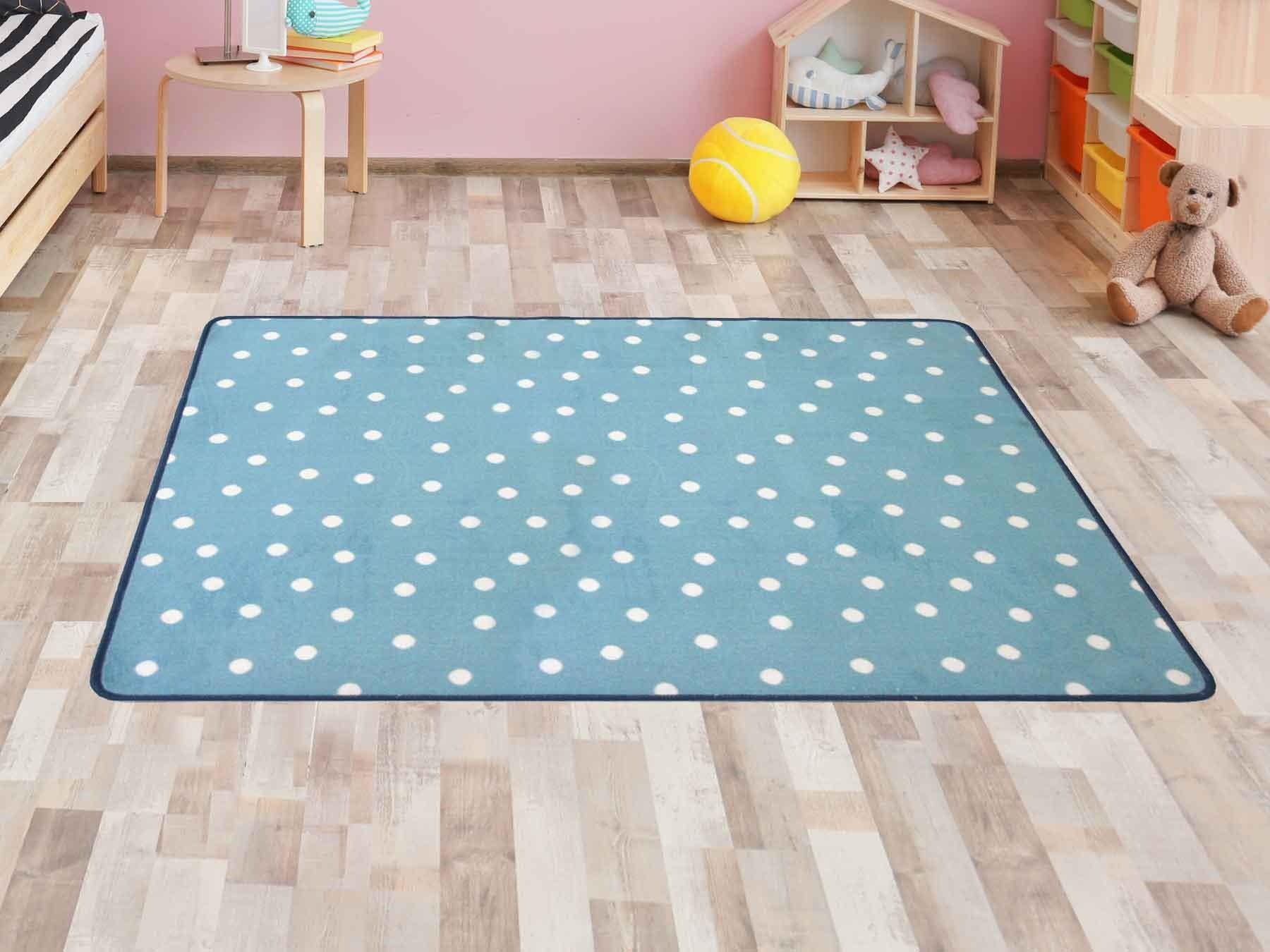 Kinderteppich "PUNTO, Made in Belgium", blau, B:140cm H:5mm L:200cm, Polyamid, PRIMAFLOR-IDEEN IN TEXTIL, Teppiche, Kinderteppich, Kurzflor, Motiv Punkte, Kinderzimmer 3