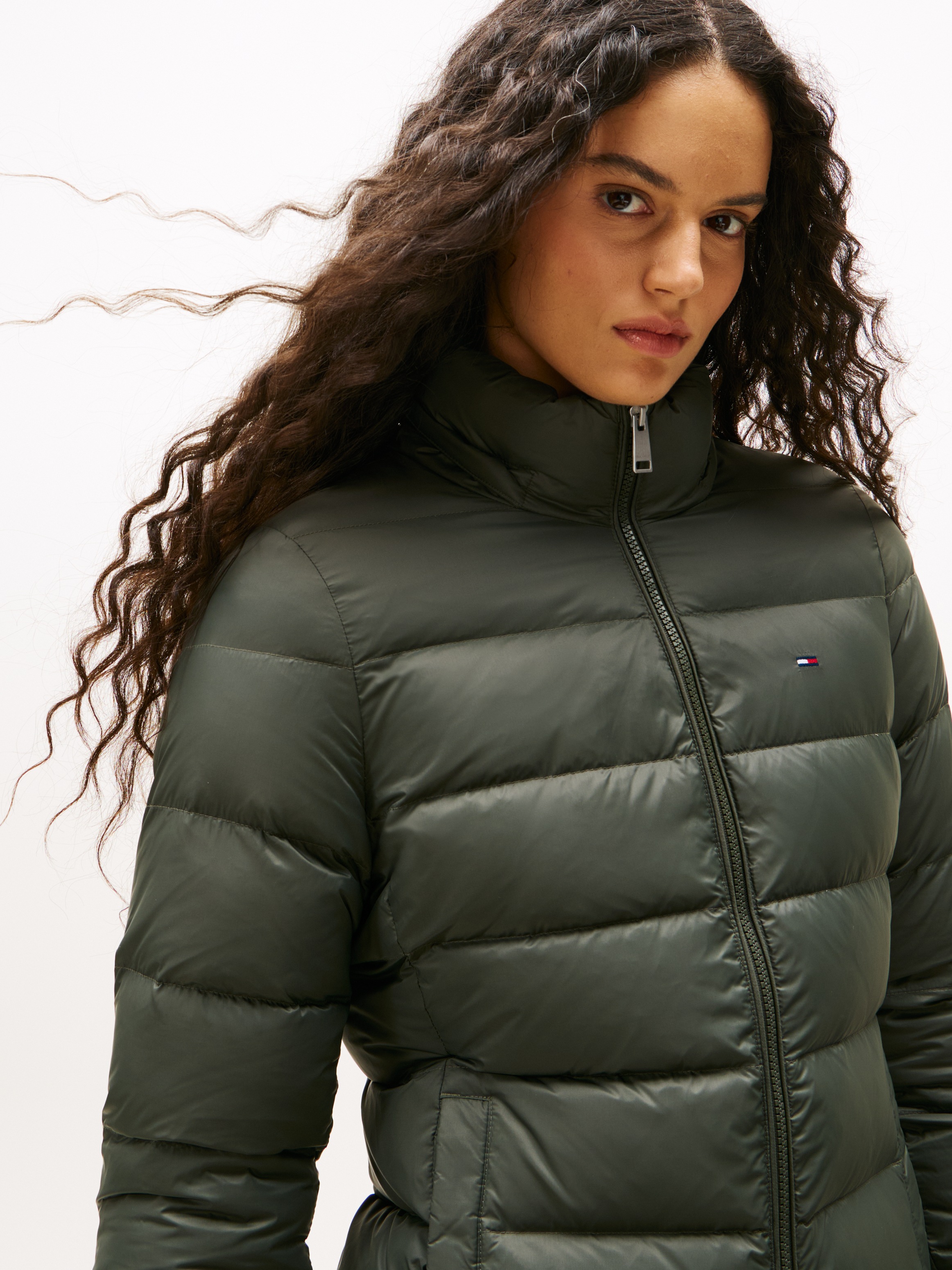 Tommy Jeans Steppmantel "TJW ESSENTIAL HOODED DOWN COAT", mit Fellimitat, L günstig online kaufen