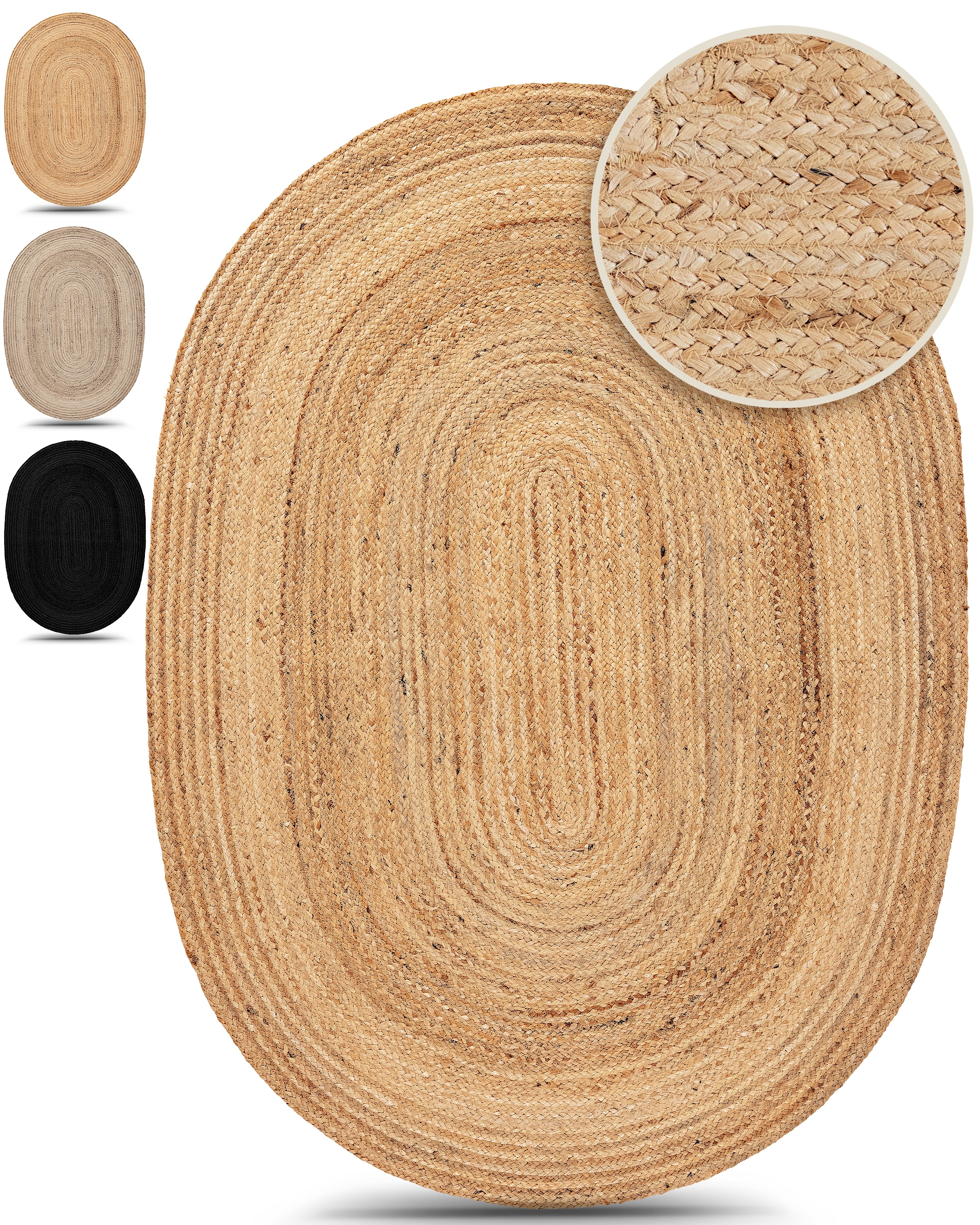 carpetfine Teppich "Nele Juteteppich Naturfaser" rund 6 mm Höhe geflochtene günstig online kaufen