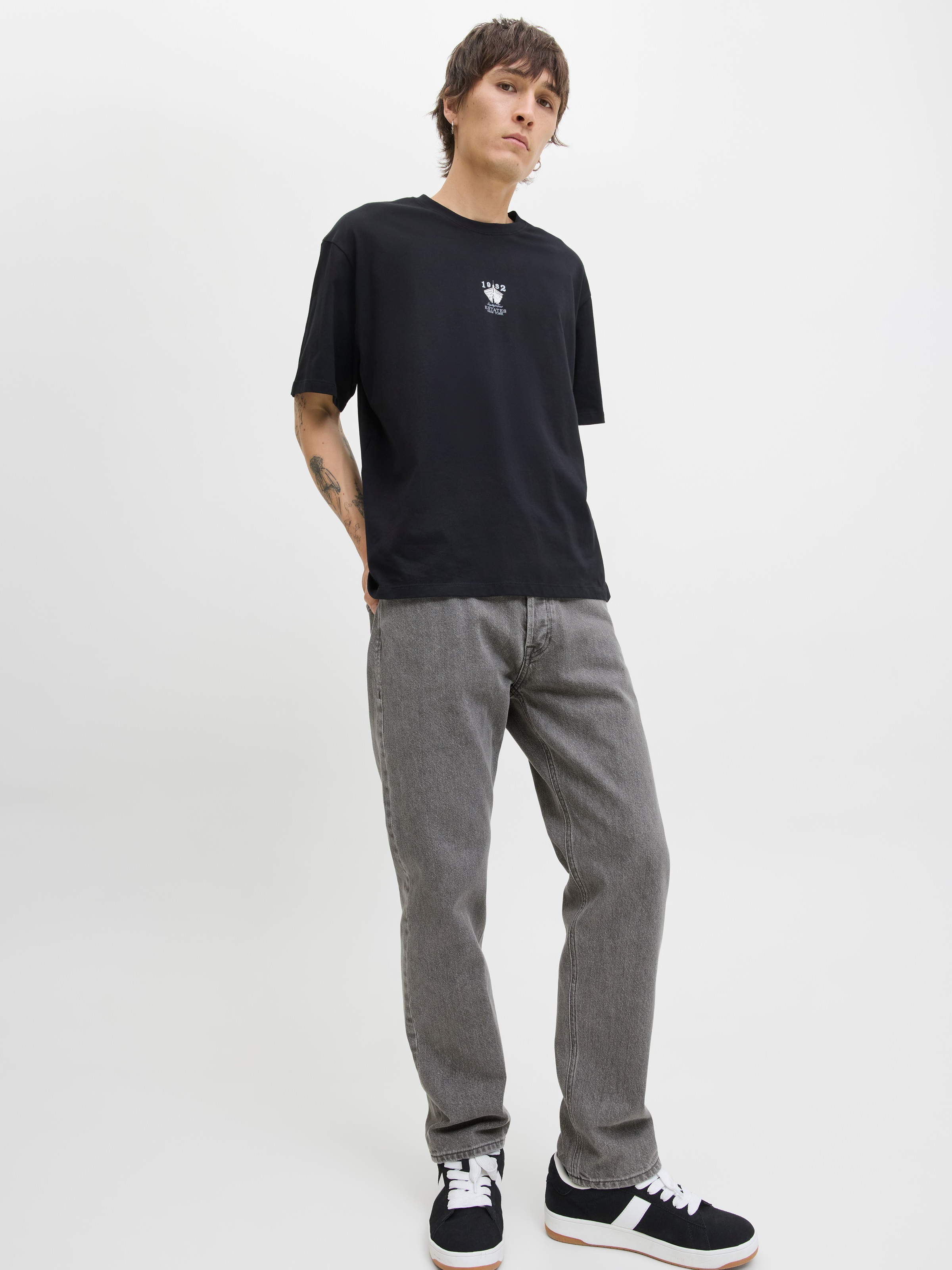 Relax-fit-Jeans JACK & JONES "JJICHRIS JJORIGINAL SQ 735 LN", Herren, Gr. 33, Länge 30, grau denim, Denim/Jeans, Obermaterial: 100% Baumwolle, Abriebeffekte, regular fit normal, Jeans 3