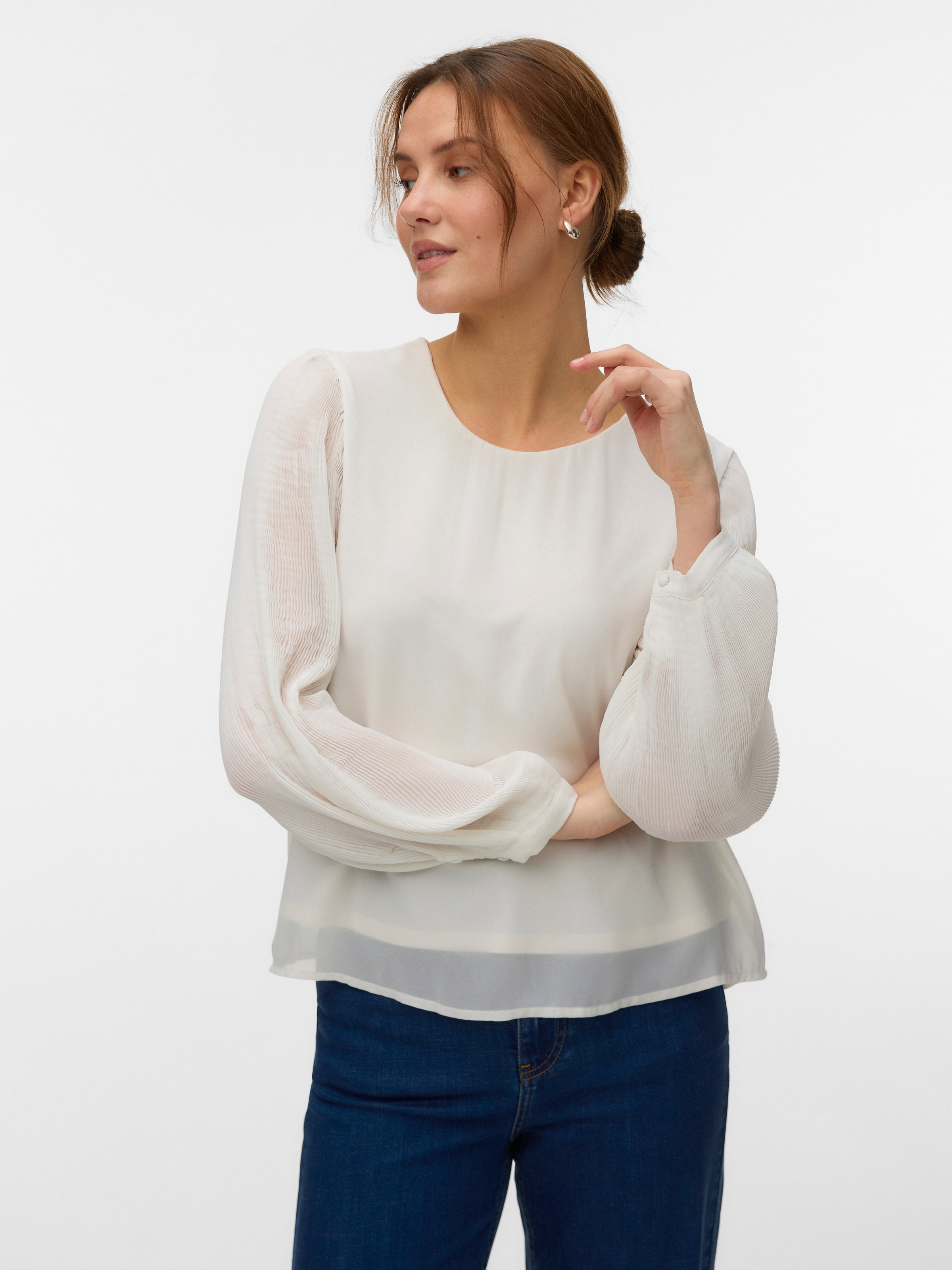 Vero Moda Blusenshirt "VMSIGNE LS PLISSE TOP WVN" mit Schlingenverschluss günstig online kaufen