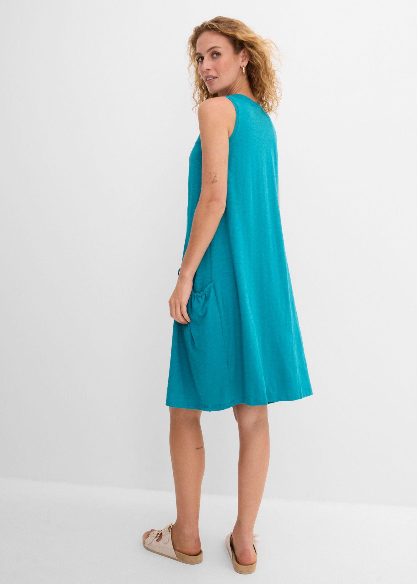 bonprix Jerseykleid »Baumwoll-Jerseykleid mit Taschen« für den Alltag, ärmellos, aus Baumwolle, in A-Linie, mit Taschen
