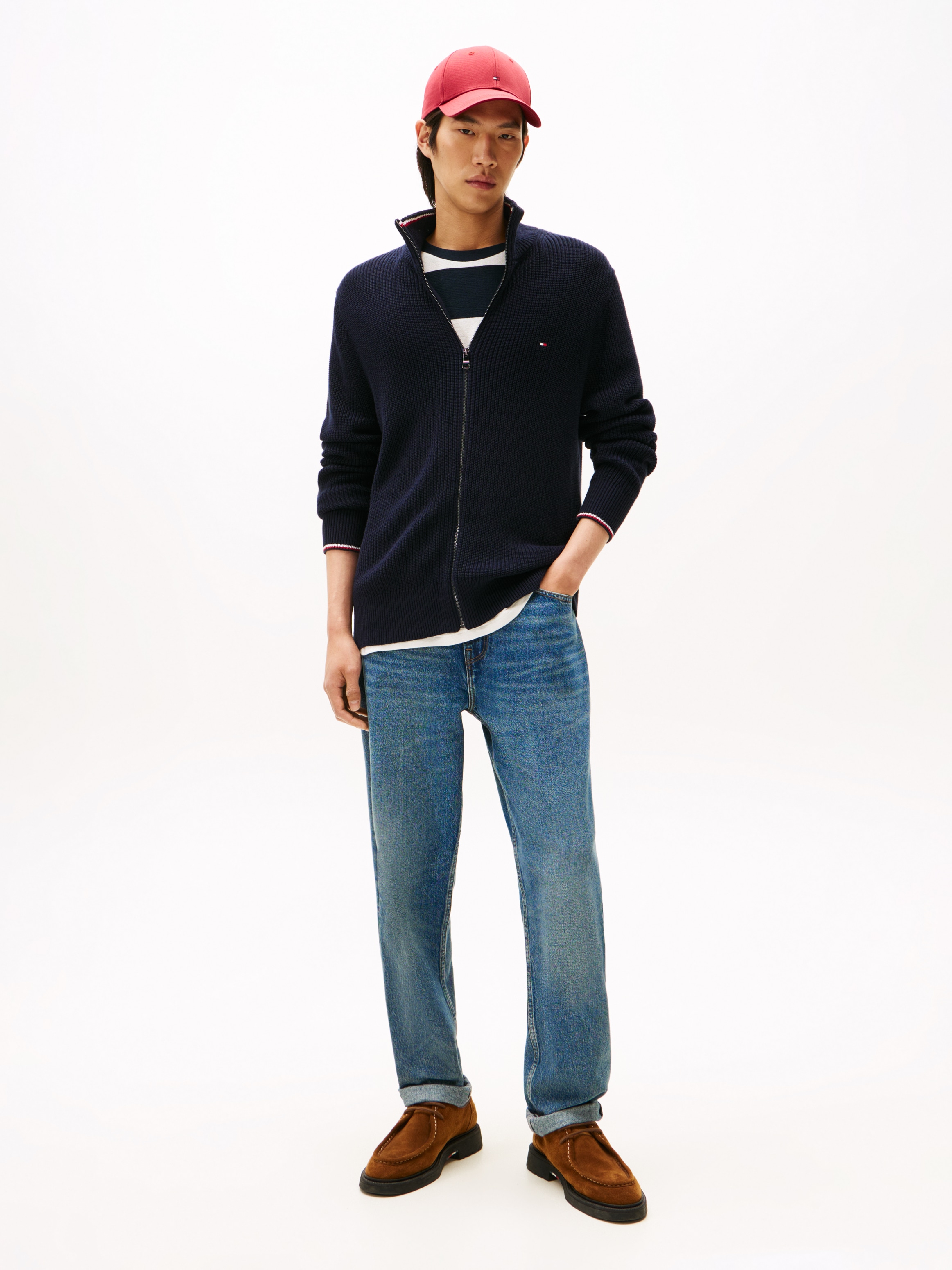 Tommy Hilfiger Strickjacke »RWB RIB ZIP THROUGH« Rippstrick