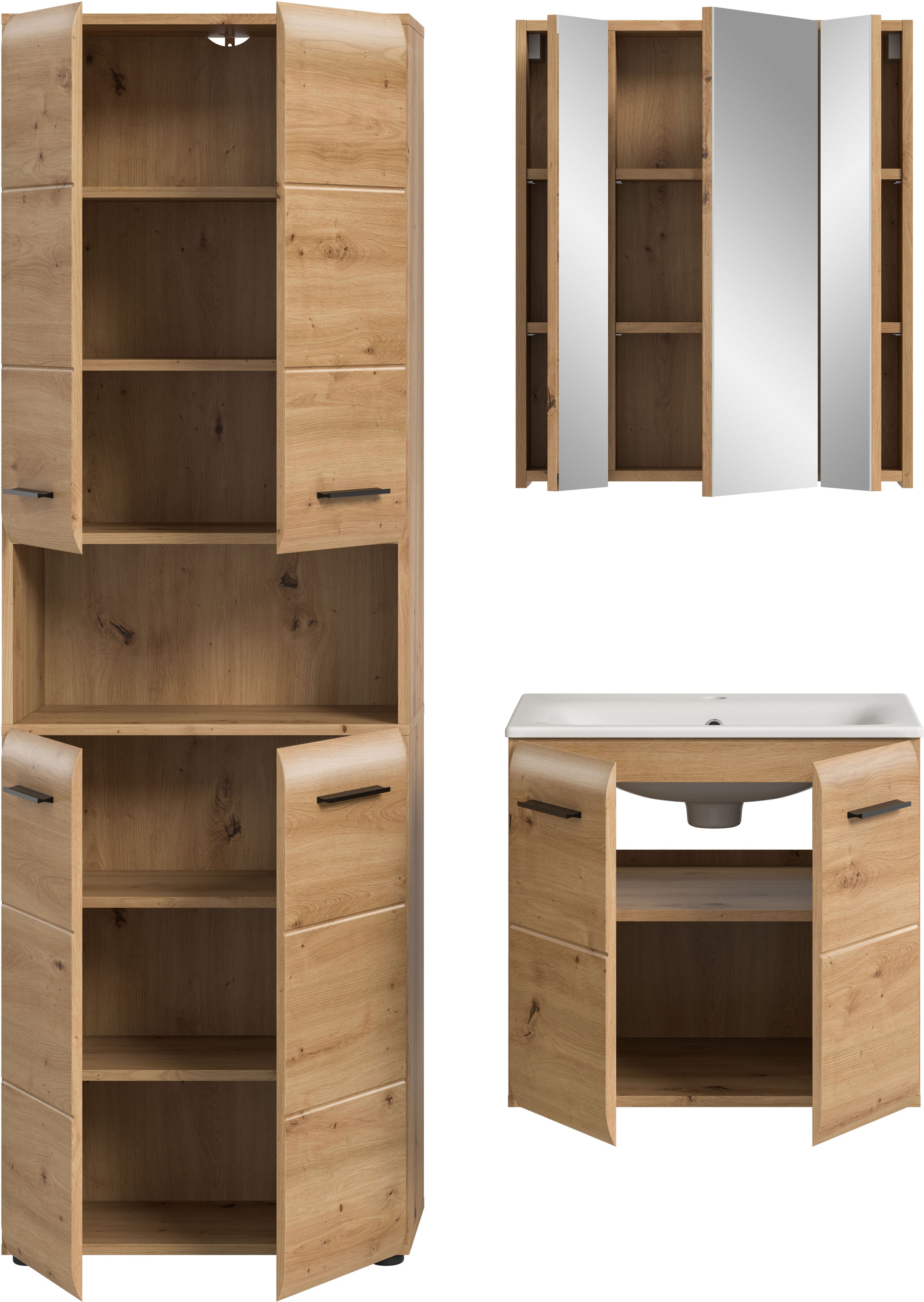 INOSIGN Badezimmer-Set, (Set, 4 St.), Florenz, Badkombination 4-tlg.,Artisan Oak NB, inkl. Waschbecken