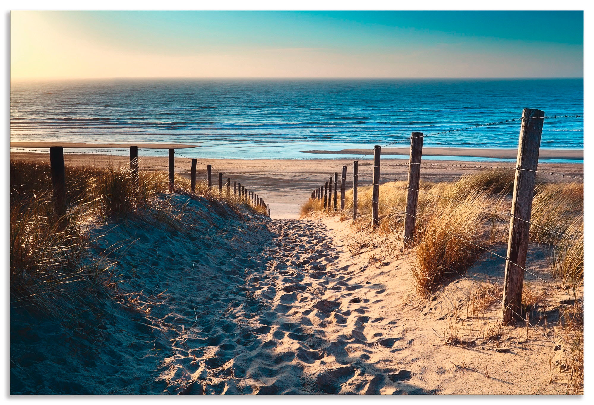 Wandbild »Weg zum Nordseestrand Sonnenuntergang«, Strand, (1 St.), als Alubild,...