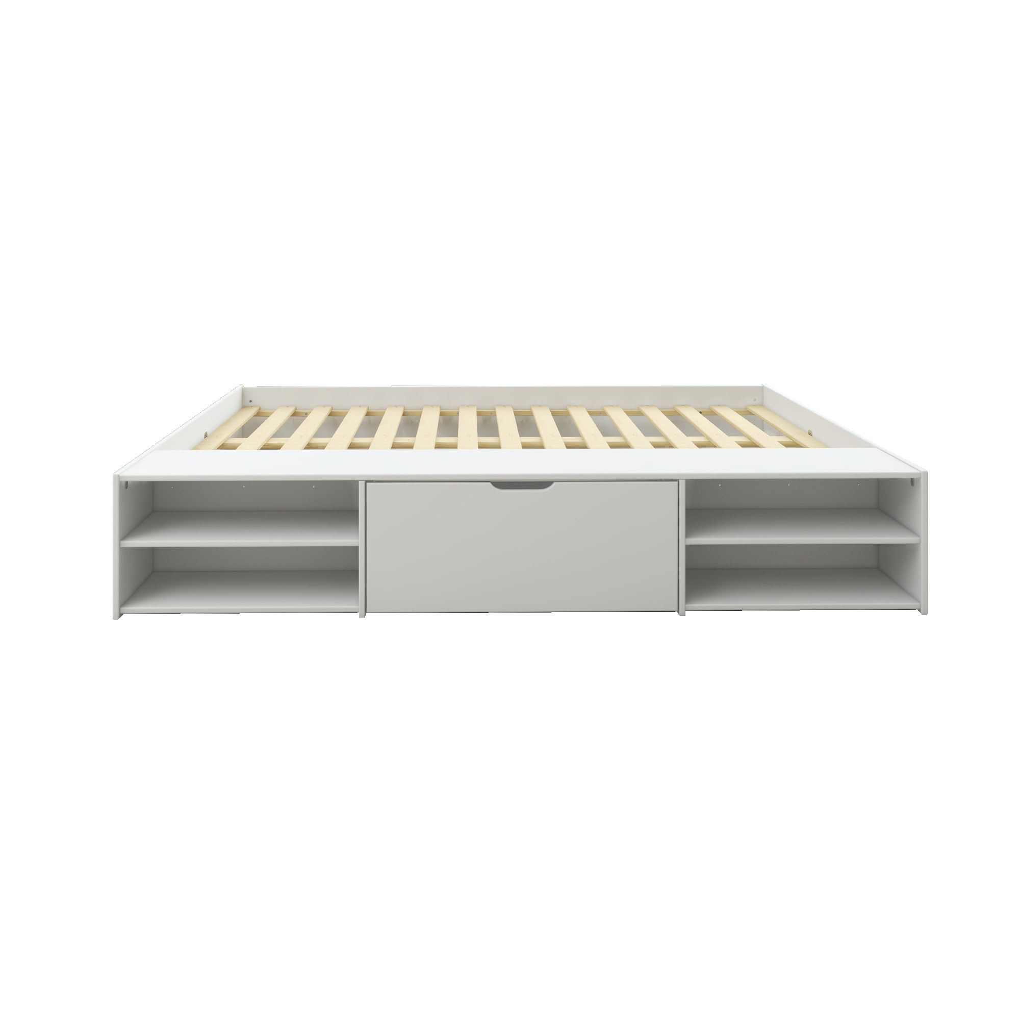 Home affaire Stauraumbett »Cavan, Jugendbett, Podestbett, Futonbett, Made in EU«, (Breite/ Belastbarkeit: 120cm/200 KG, 90cm/ 100KG), inklusive Lattenrost, viel Stauraum, breite Ablage, FSC® zertifiziert