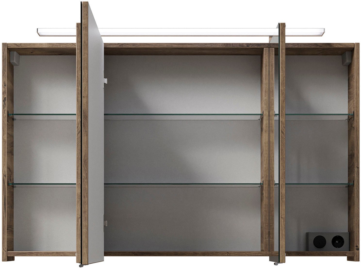 Saphir Badmöbel-Set »Serie 6025 2-teilig Mineralmarmor-Waschtisch mit LED-Spiegelschrank«, (2 St.), Waschplatz 117cm breit, 2 Schubladen, 3 Spiegel-Türen, inkl Türdämpfer