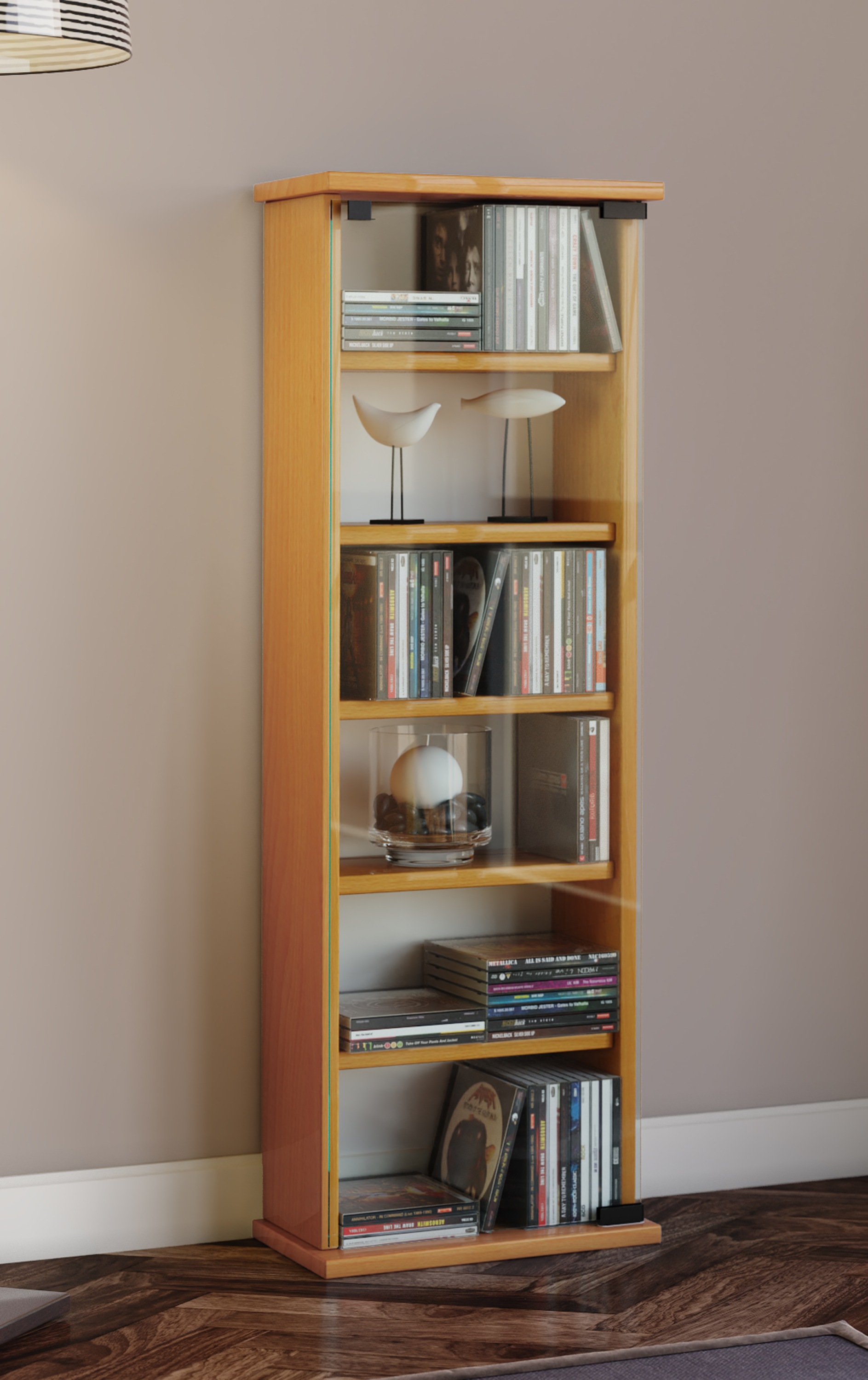 VCM Media-Regal »VCM CD Regal Holz | platzsparender CD Schrank mit ESG-Sicherheitsglastüren für 150 CDs oder 65 DVDs oder 36-Videos | Maße: H. 92 x B. 31 x T. 18 cm | elegantes DVD Regal stehend | Blu ray Regal | CD Regal - Vetro«