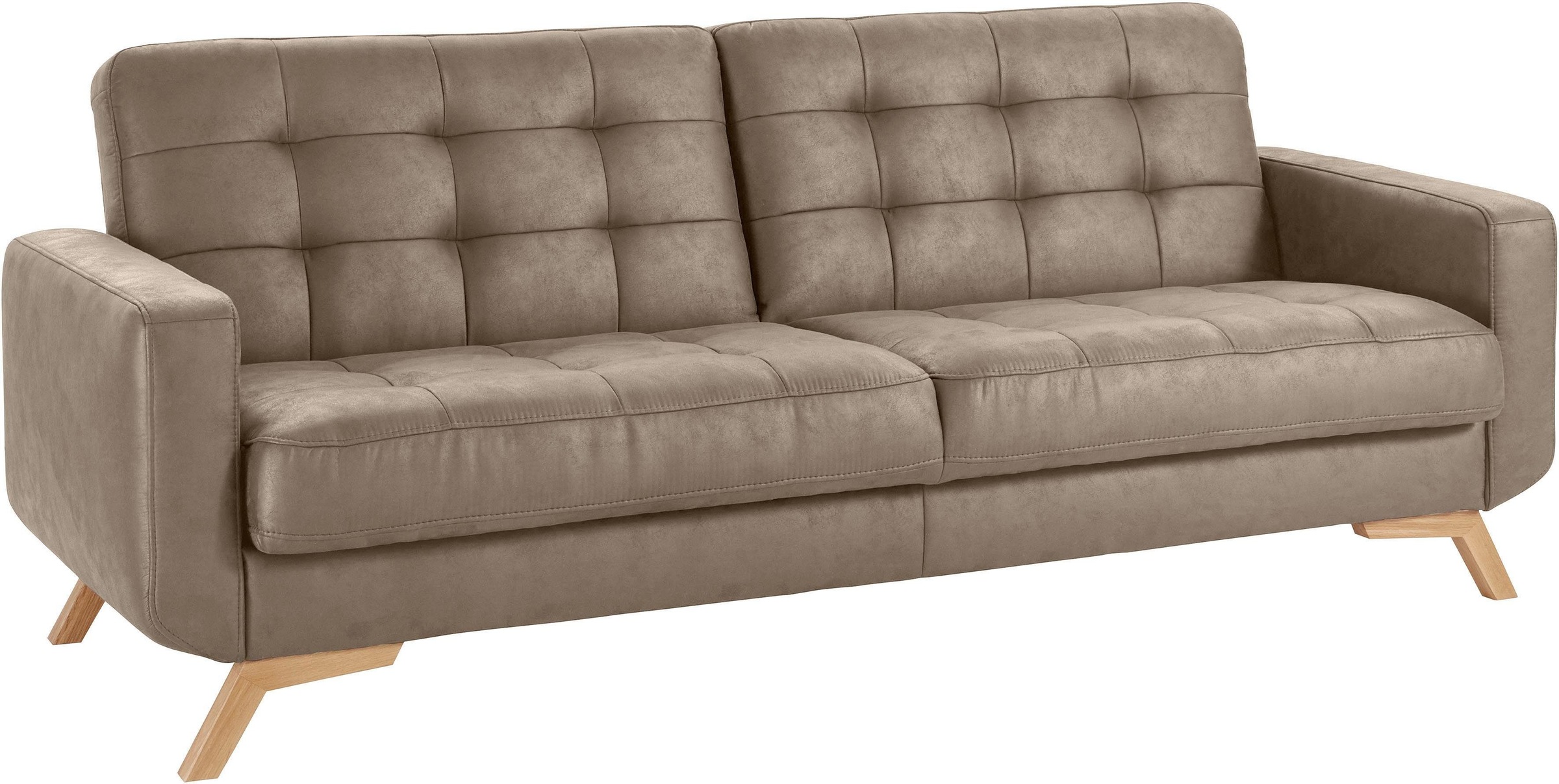 exxpo - sofa fashion 3-Sitzer »Fiord, aktuelles Design, tolle Detailverarbeitung im Sitz und Rücken«, bequem, wahlweise Kippcouch mit Bettfunktion und Bettkasten, Holzfuß