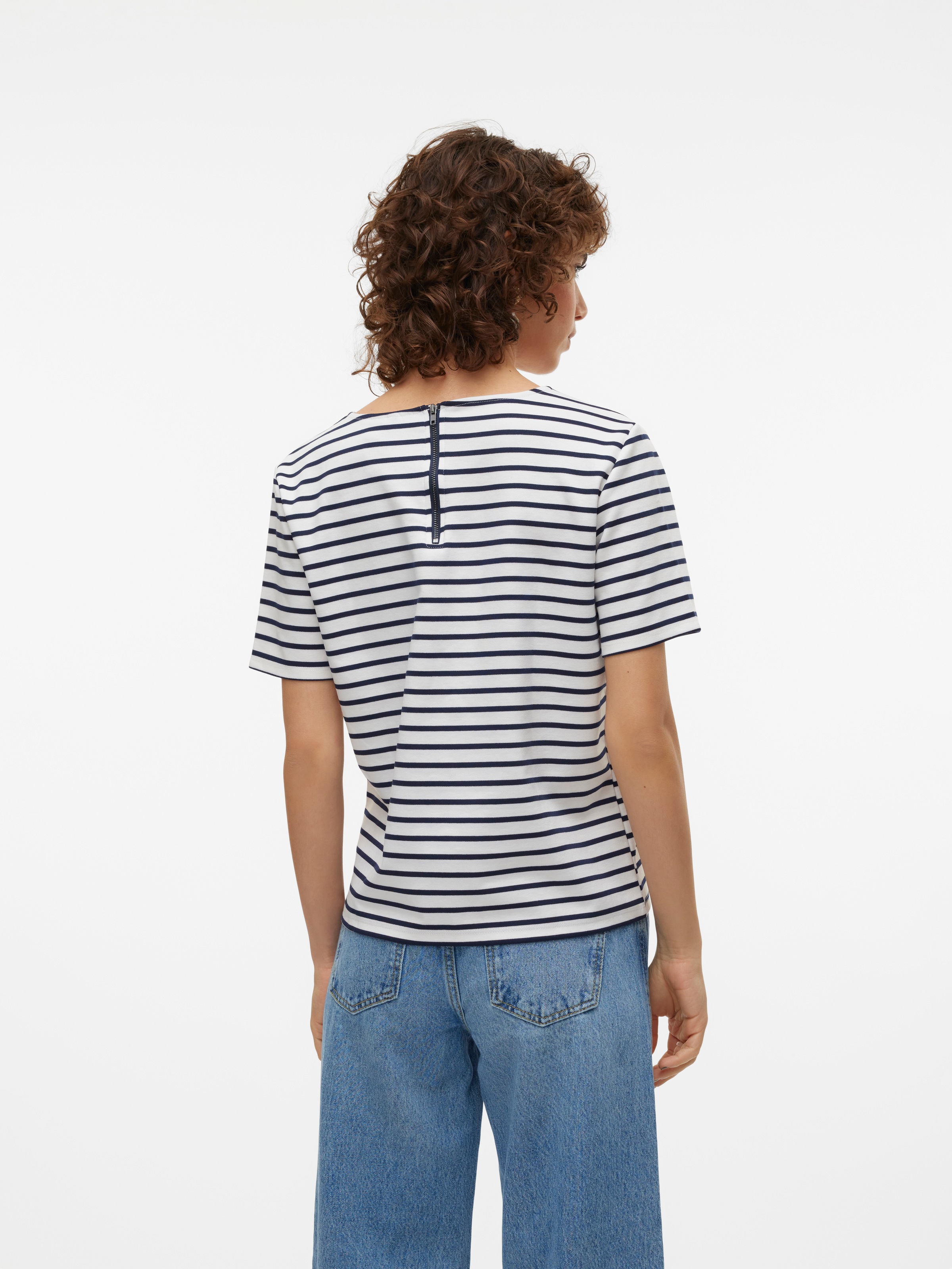 Thumbnail - Vero Moda Rundhalsshirt "VMABBY SS ZIP TOP JRS NOOS" Materialmix, regular fit