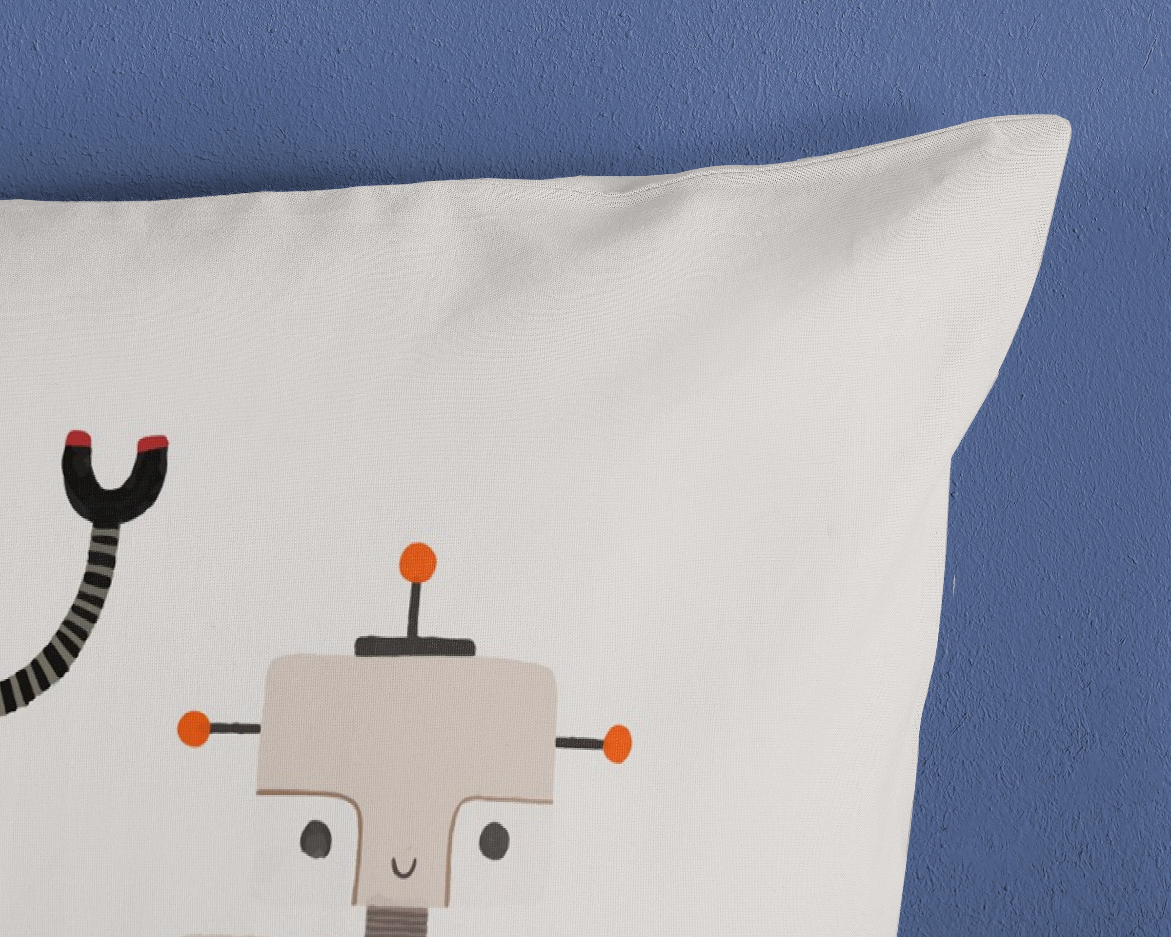 good morning Kinderbettwäsche »Robo«, Baumwolle, Reißverschluss, Wendeoptik, Baby, Junge, Roboter, Weiß blau