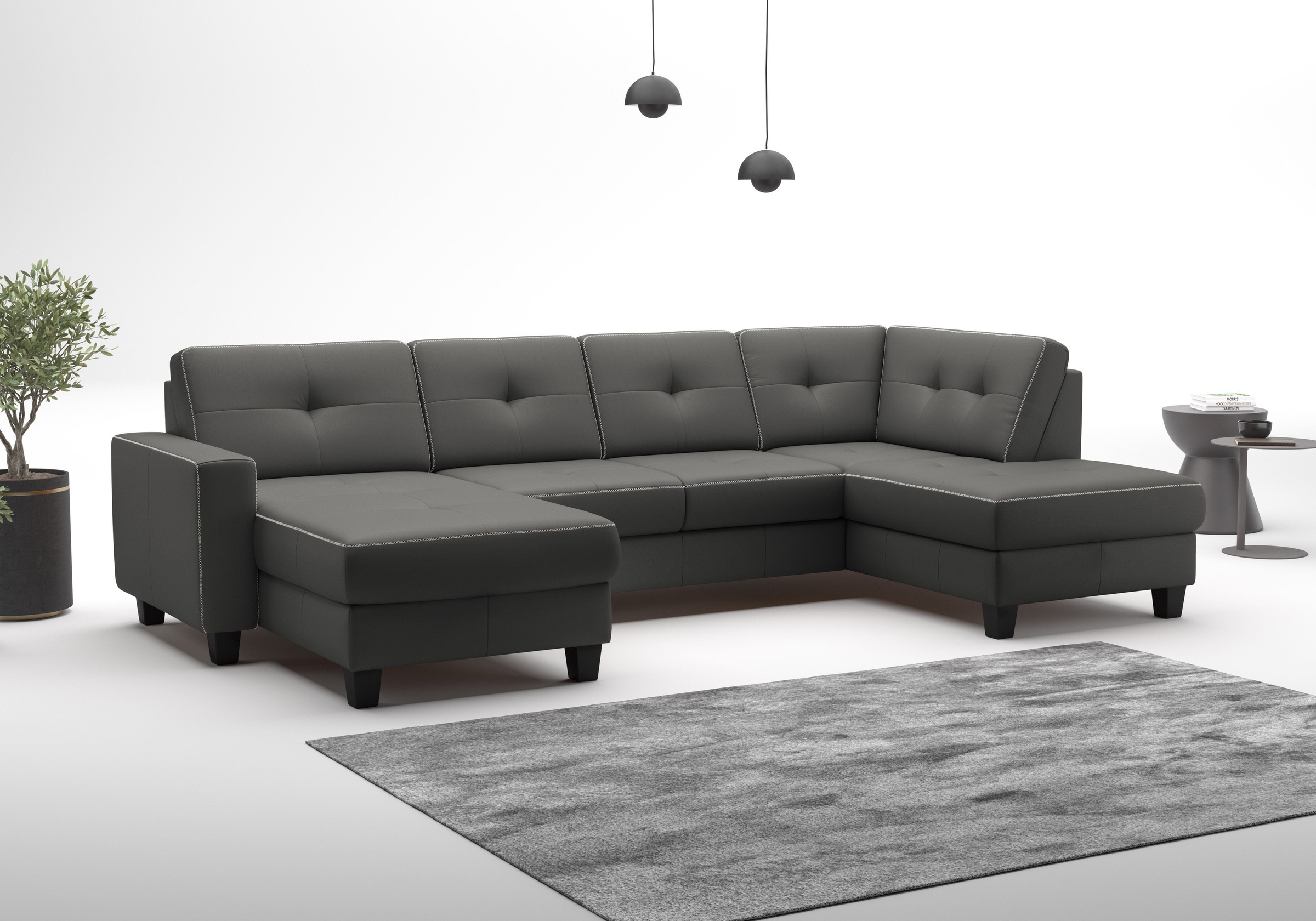 Wohnlandschaft HOME AFFAIRE "Varese", grau (anthrazit), B:304cm H:91cm T:170cm, Sofas, Wohnlandschaft, wahlweise mit Bettfunktion und Bettkasten