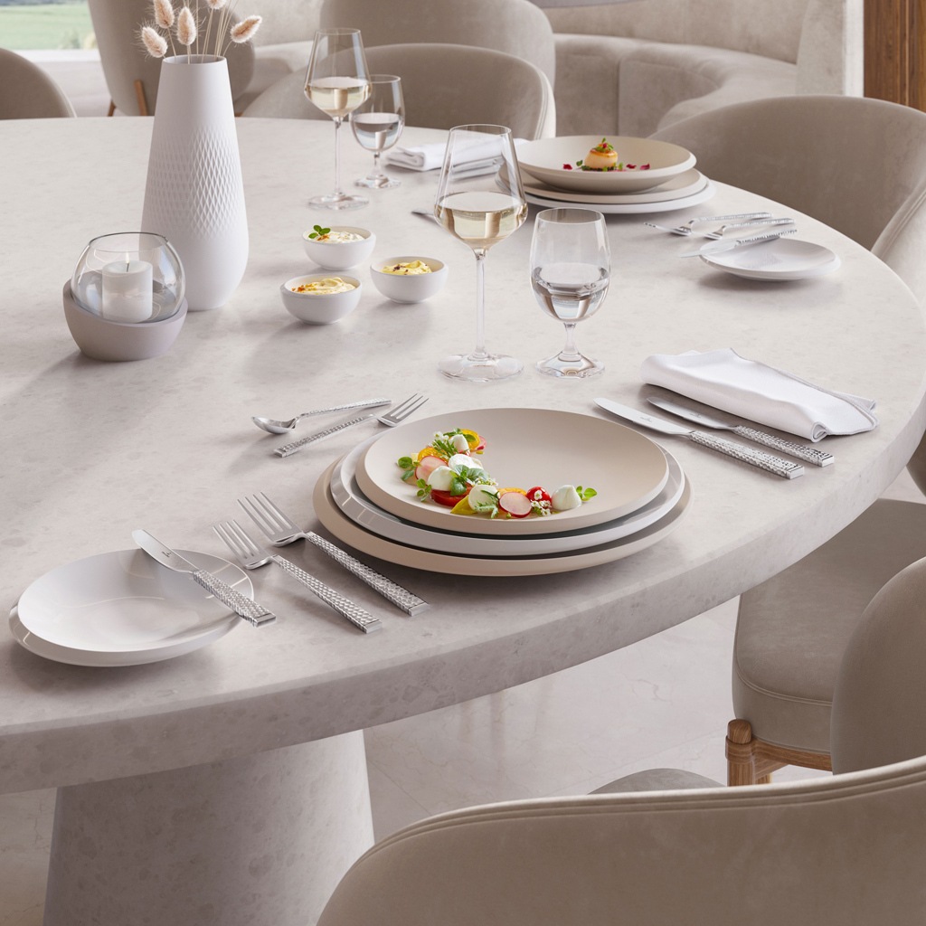 Frühstücksteller VILLEROY & BOCH "Frühstücksteller NewMoon ø 24 cm 6er Set beige", beige, L:24,2cm, Speiseteller 2