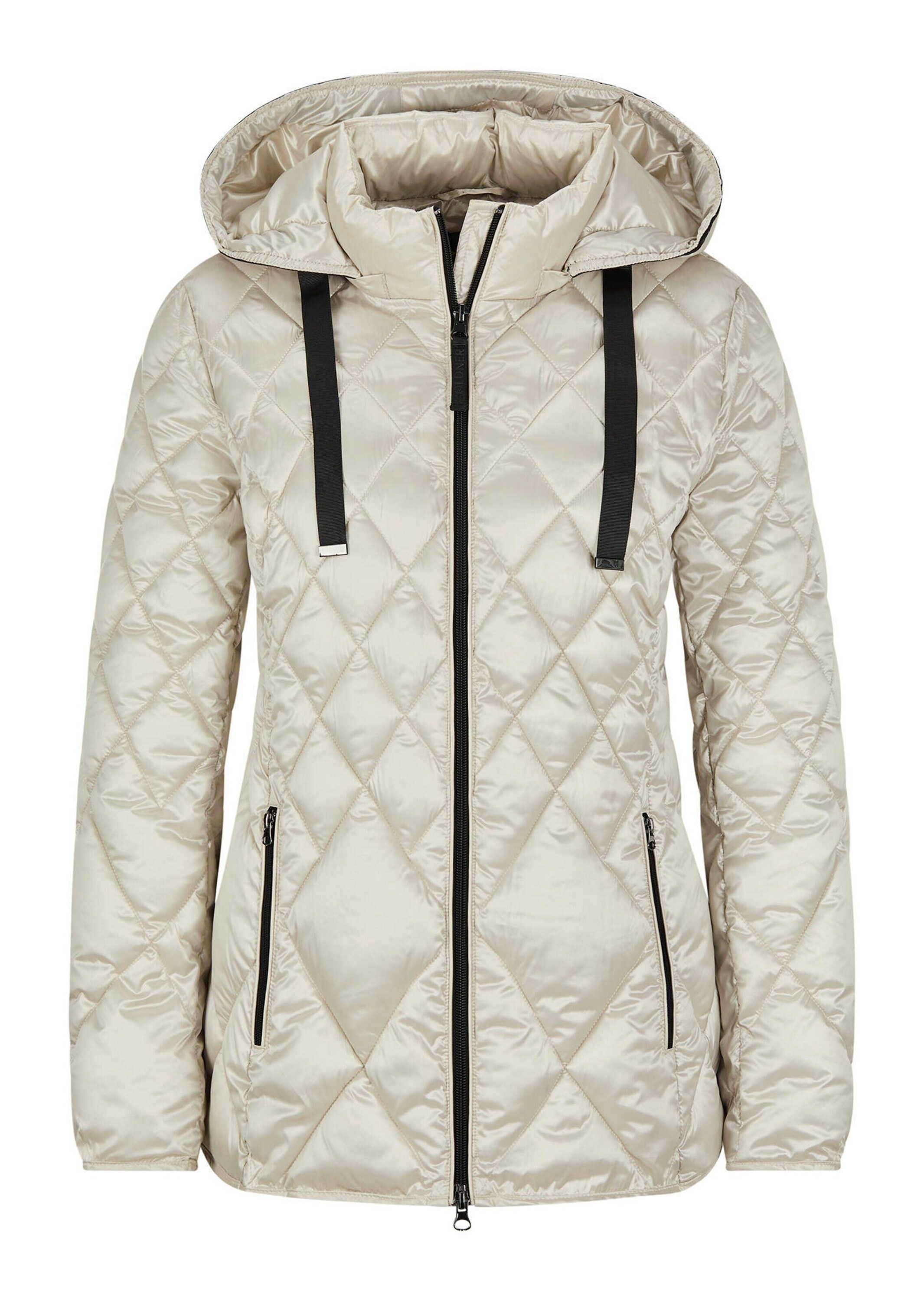 Kurzjacke GOLDNER "Steppjacke mit Rautenmuster", Damen, Gr. 44, beige (stein), Obermaterial: 60% Polyester PES. 40% Polyamid PA., gerade, Jacken Kurzjacke, Besonderer Diamant-Stepp
