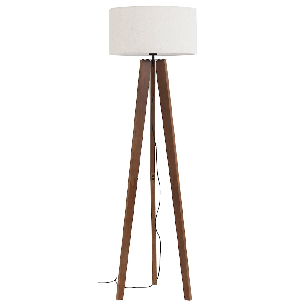 Home affaire Stehlampe »Davos«, 1 flammig-flammig, mass. Holz, Dreibein, Leinenschirm / Stoff - Schirm Ø 45 cm, H 149 cm