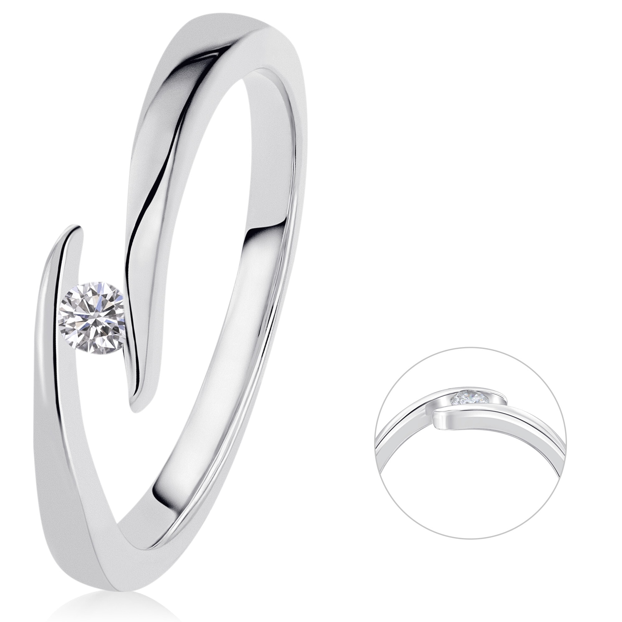 Diamantring »0,05 ct Diamant Brillant Spannfassung Ring aus 585 Weißgold«, Damen Gold...