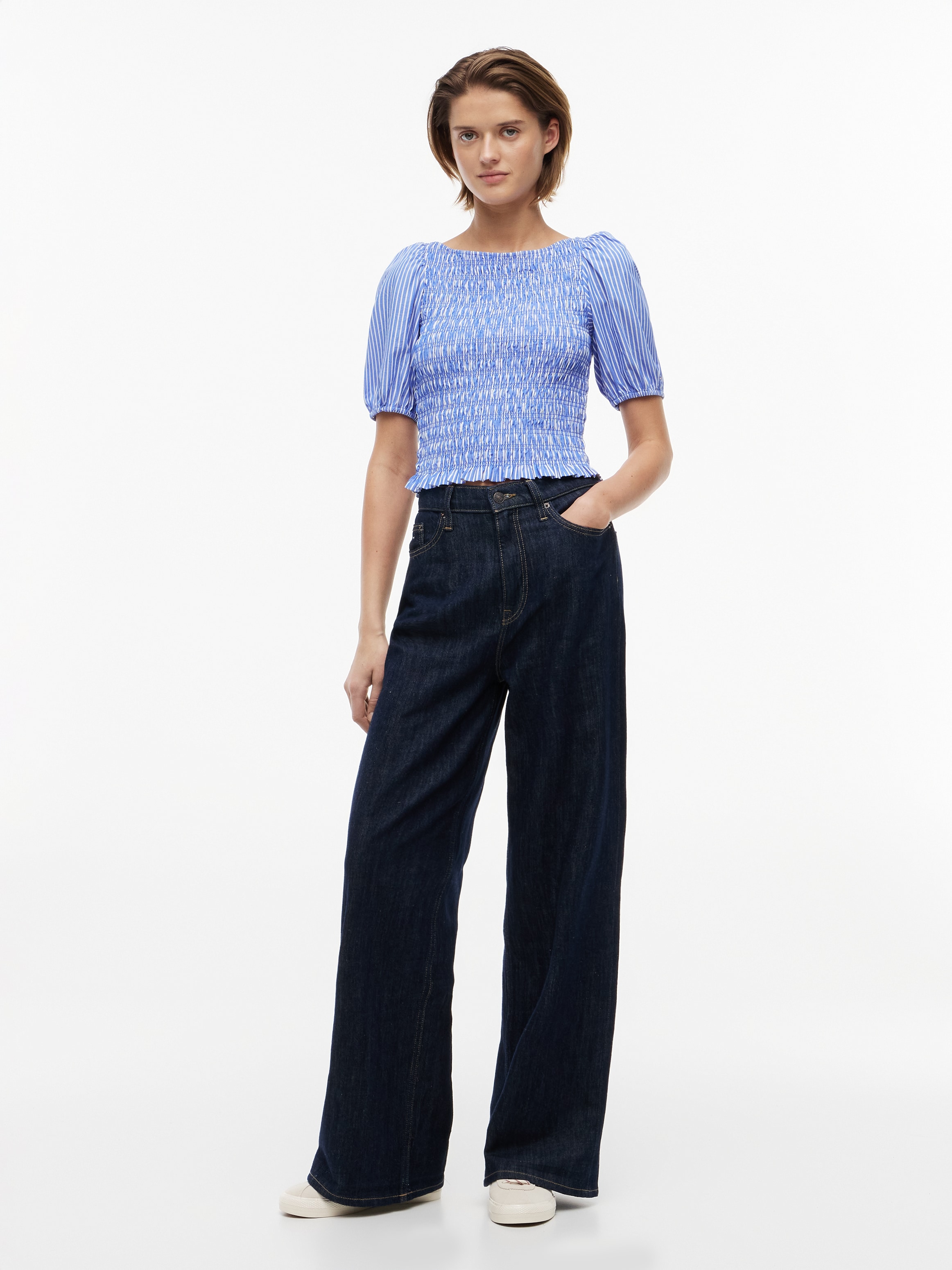 Tommy Jeans Kurzarmbluse »TJW SMOCKED SS BLOUSE« Baumwolle, Puffärmel