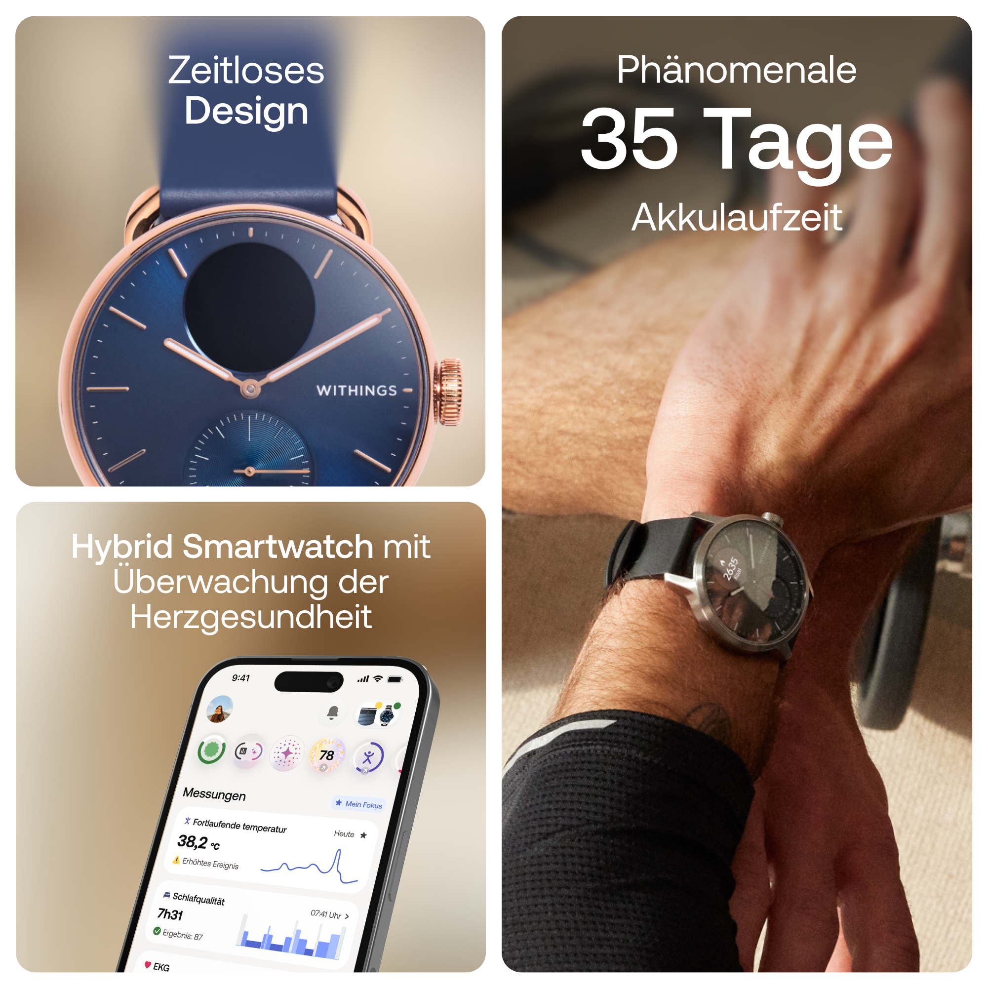 Withings Smartwatch »ScanWatch 2 38mm Rose Gold Blue« ( )