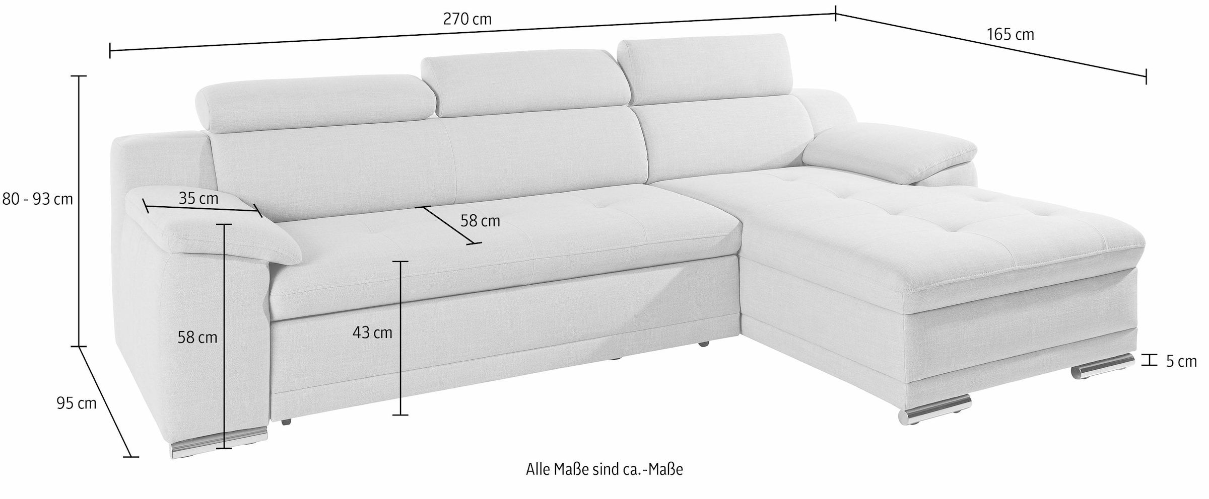 sit&more Ecksofa »Top Andiamo L-Form«, wahlweise mit Bettfunktion, inklusive Kopfteilverstellung