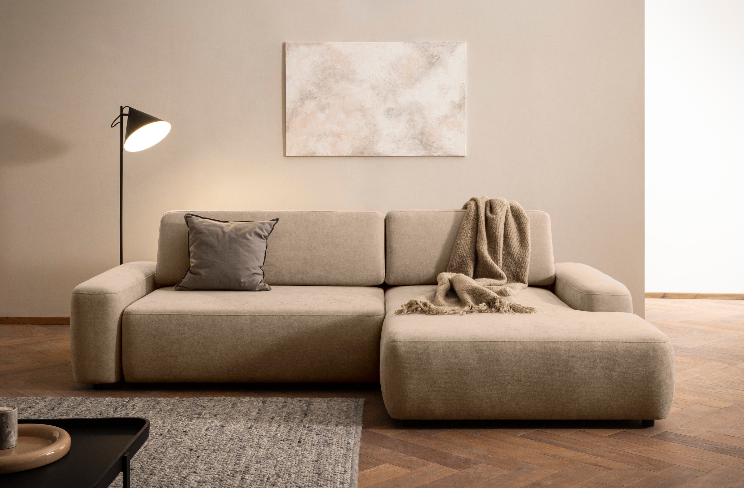 INOSIGN Ecksofa »TORGE (264cm), Schlafsofa in Cord, Samtvelours o Struktur fein, L-Form«, Schlaffunktion, Bettkasten, Liegefläche: 125/210 cm