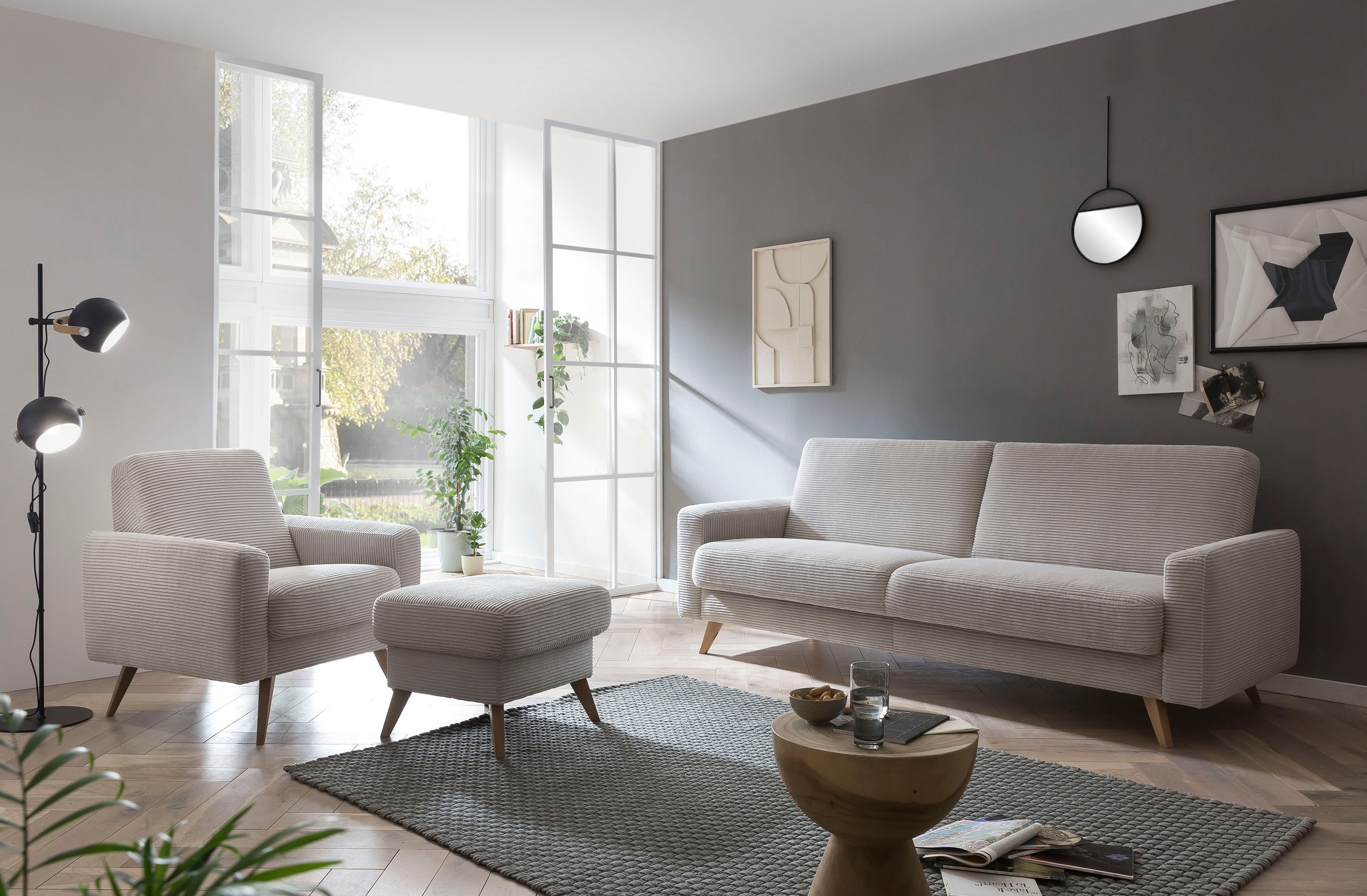 exxpo - sofa fashion 3-Sitzer »Samso, elegant und bequem, aktueller Cord Bezug, Kippcouch«, hochwertige Verarbeitung, Schlafsofa inkl. Bettfunktion und Bettkasten