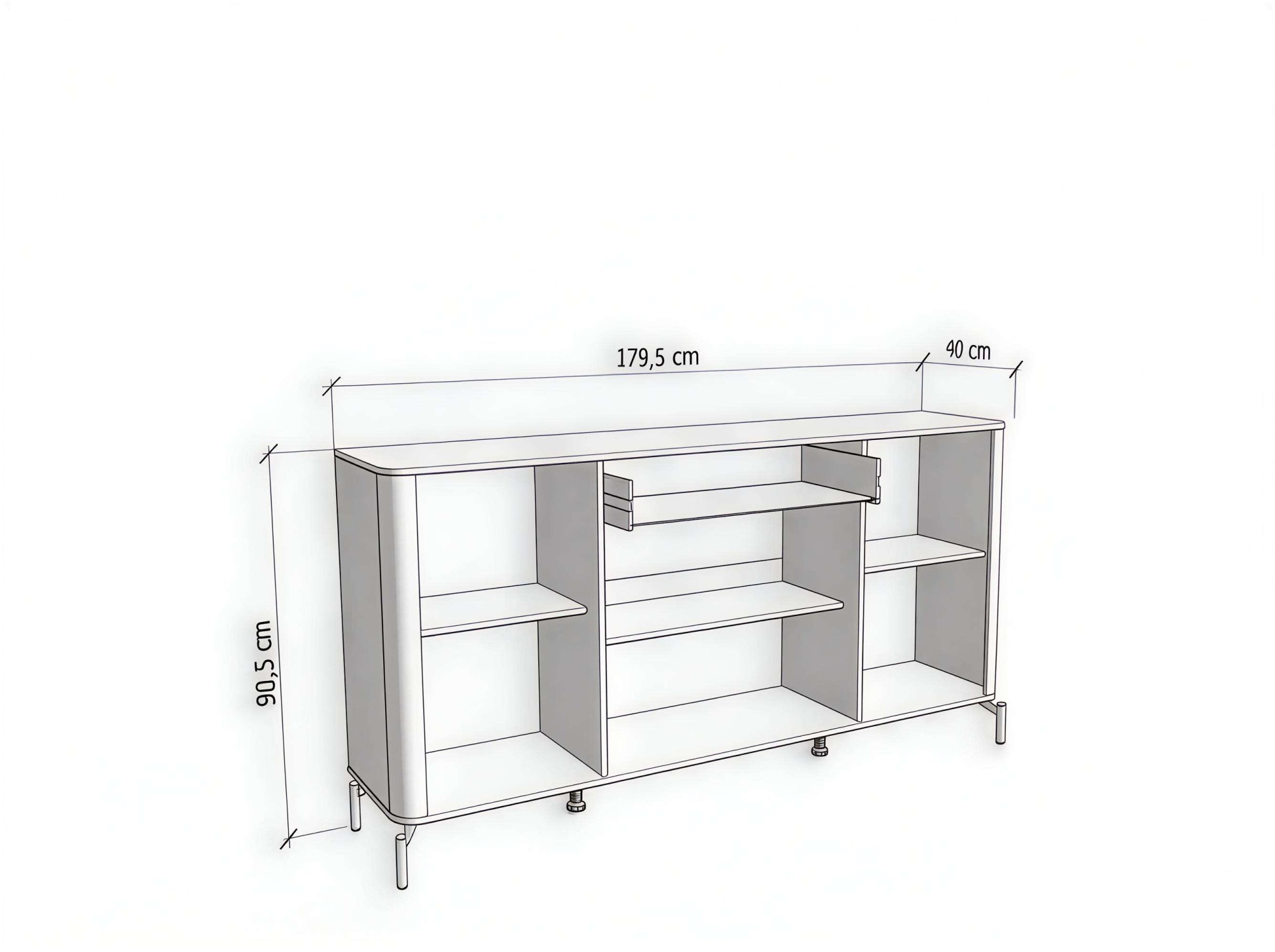 Home affaire Sideboard »Darwen Kombikommode, Sideboard, Schubladenkommode« Abgerundete Kanten, matte Kaschmir-Oberflächen, Maße: 179,5x40x90,5 cm