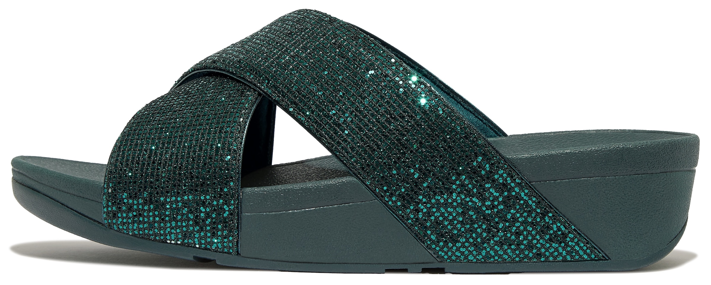 Fitflop Keilpantolette »Lulu Glitterball Slide«, Badeschuh, Slides, Sandale, Kreuzbandage mit Glitzersteine besetzt