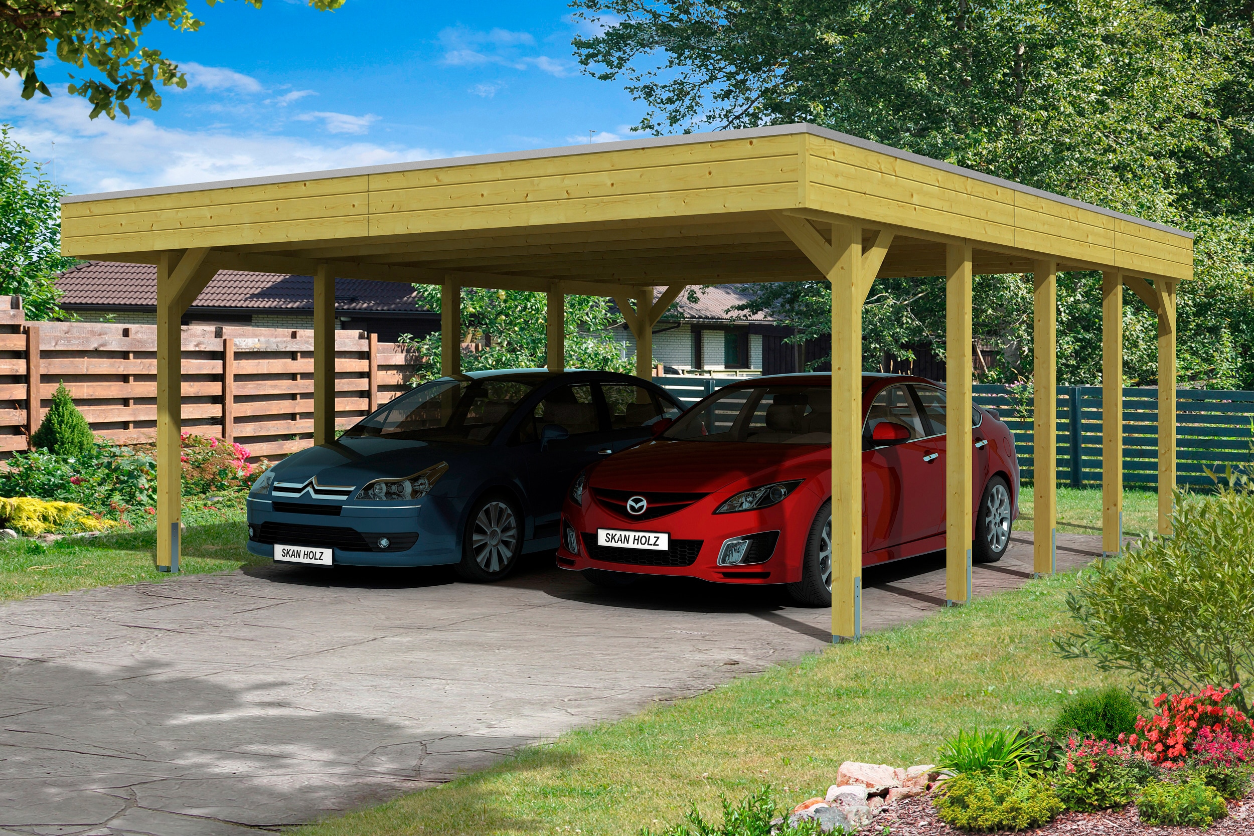 Skanholz Doppelcarport "Friesland" Massivholz 514 cm grün