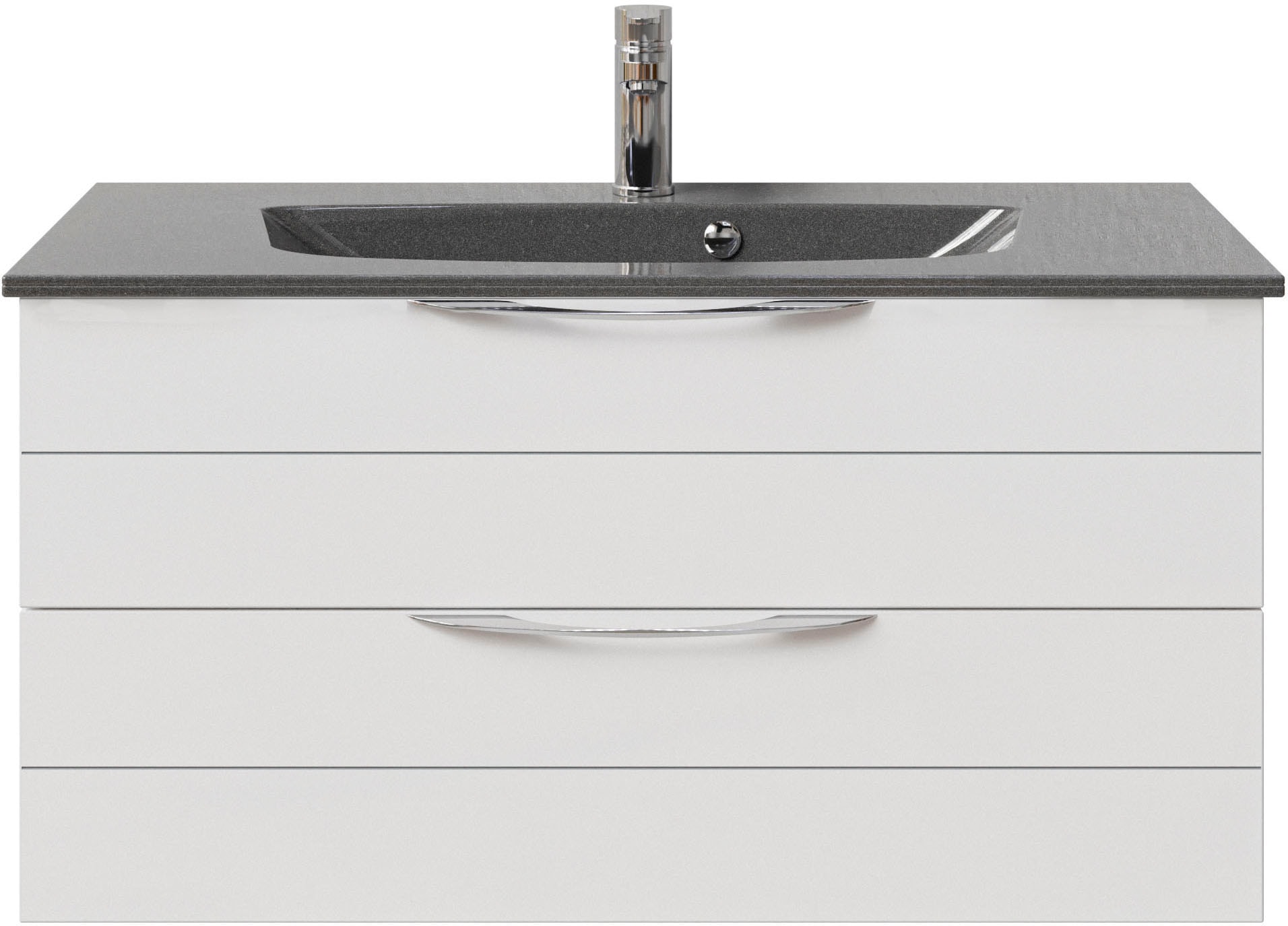 Saphir Badmöbel-Set »Serie 6025 2-teilig Mineralmarmor-Waschtisch mit LED-Spiegelschrank«, (2 St.), Waschplatz 97 cm breit, 2 Schubladen, 3 Spiegel-Türen, inkl Türdämpfer