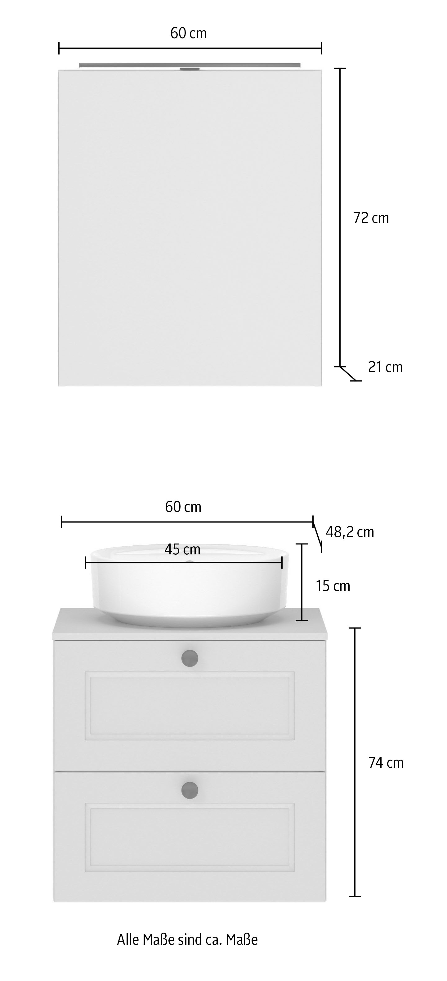 nobilia® Badmöbel-Set »Cascada« Set, inkl.  Aufsatzwaschbecken und Spiegelschrank mit Beleuchtung, 2 Stk. tlg.