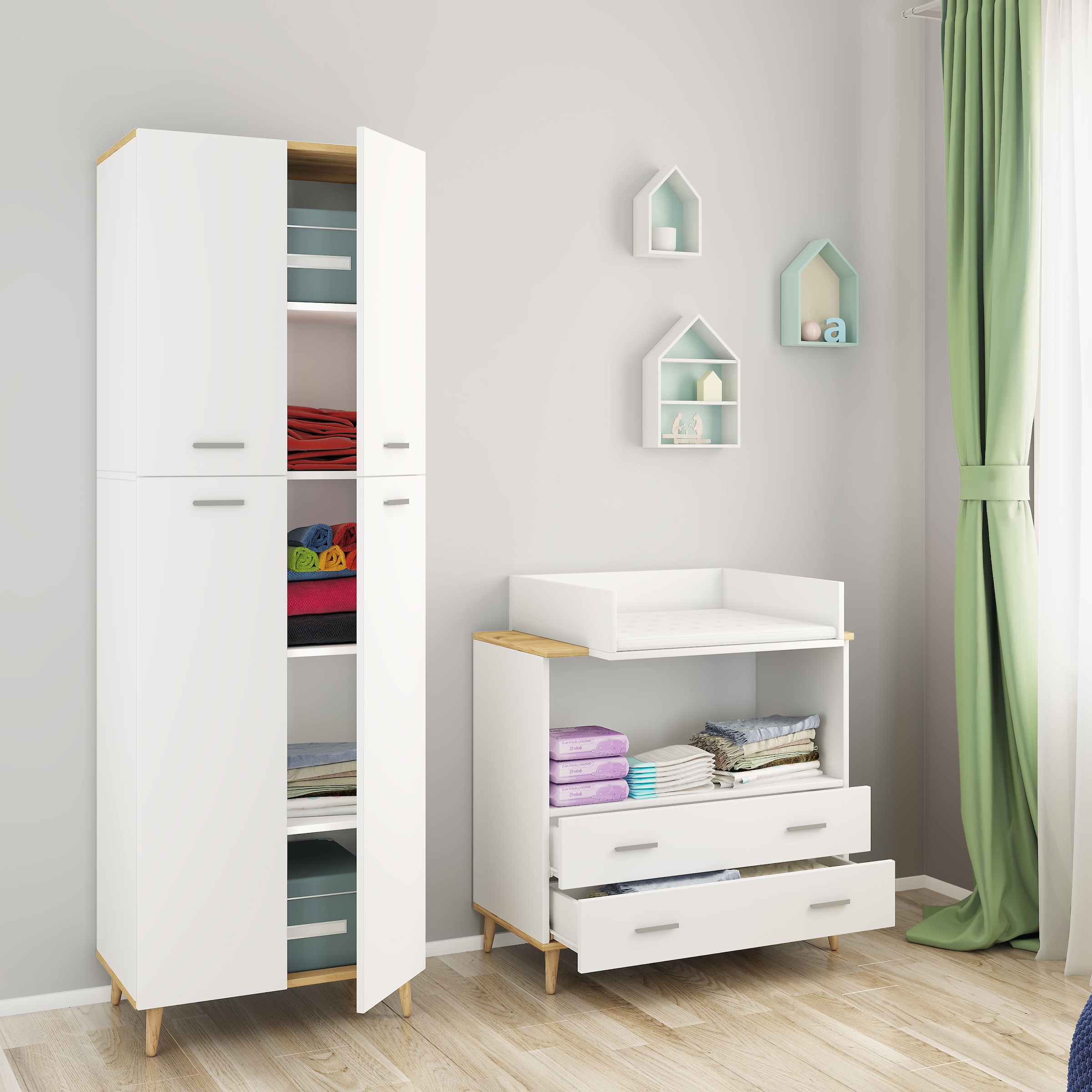 VCM Wickelkommode »Lindas«, Wickelregal mit Wickelaufsatz | Maße H. 93 x B. 80 x T. 49 | zwei Schubladen für Stauraum