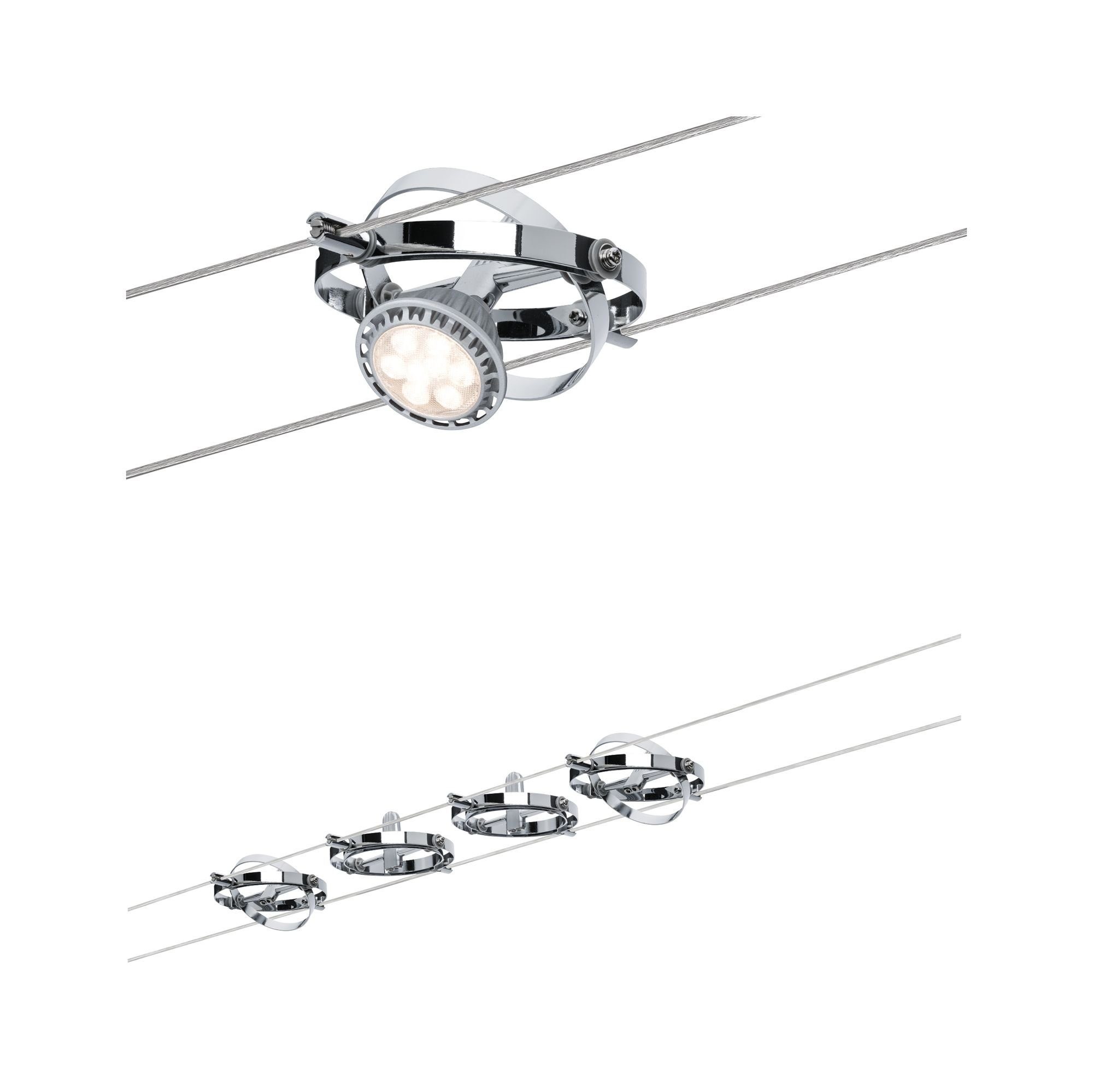 Paulmann LED Deckenleuchte Seilsystem Cardan Chrom mit 4 Spots max. 10W GU5,3, GU 5,3, 1 St.