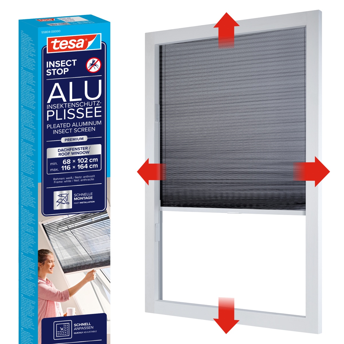 tesa Insektenschutz-Fensterrahmen "Fliegengitter-Plissee für Dachfenster Premium" 1 Stk. tlg. Mückenschutz ohne Bohren