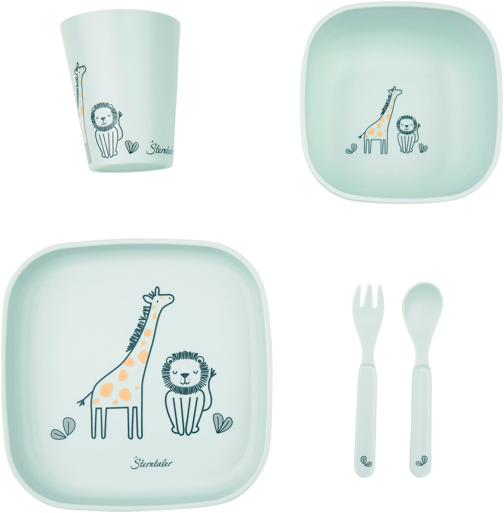 STERNTALER Kinder Kindergeschirr-Set "Safari, eckig", grün, Motiv, Polypropylen, Geschirr-Sets
