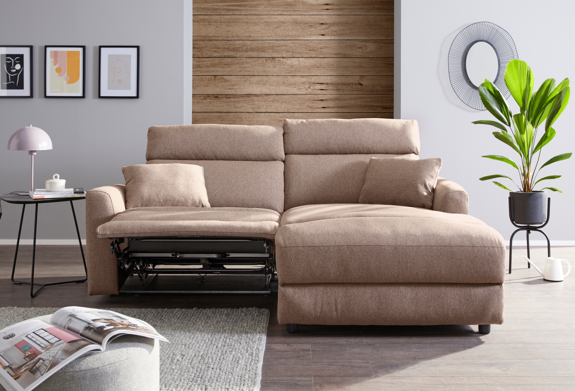 INOSIGN Ecksofa »JENNA, L-Form,  209cm, manuelle u. elektrische Funktion, mit USB A/C,« Liegefunktion 105°-150°, Federkern, Struktur fein