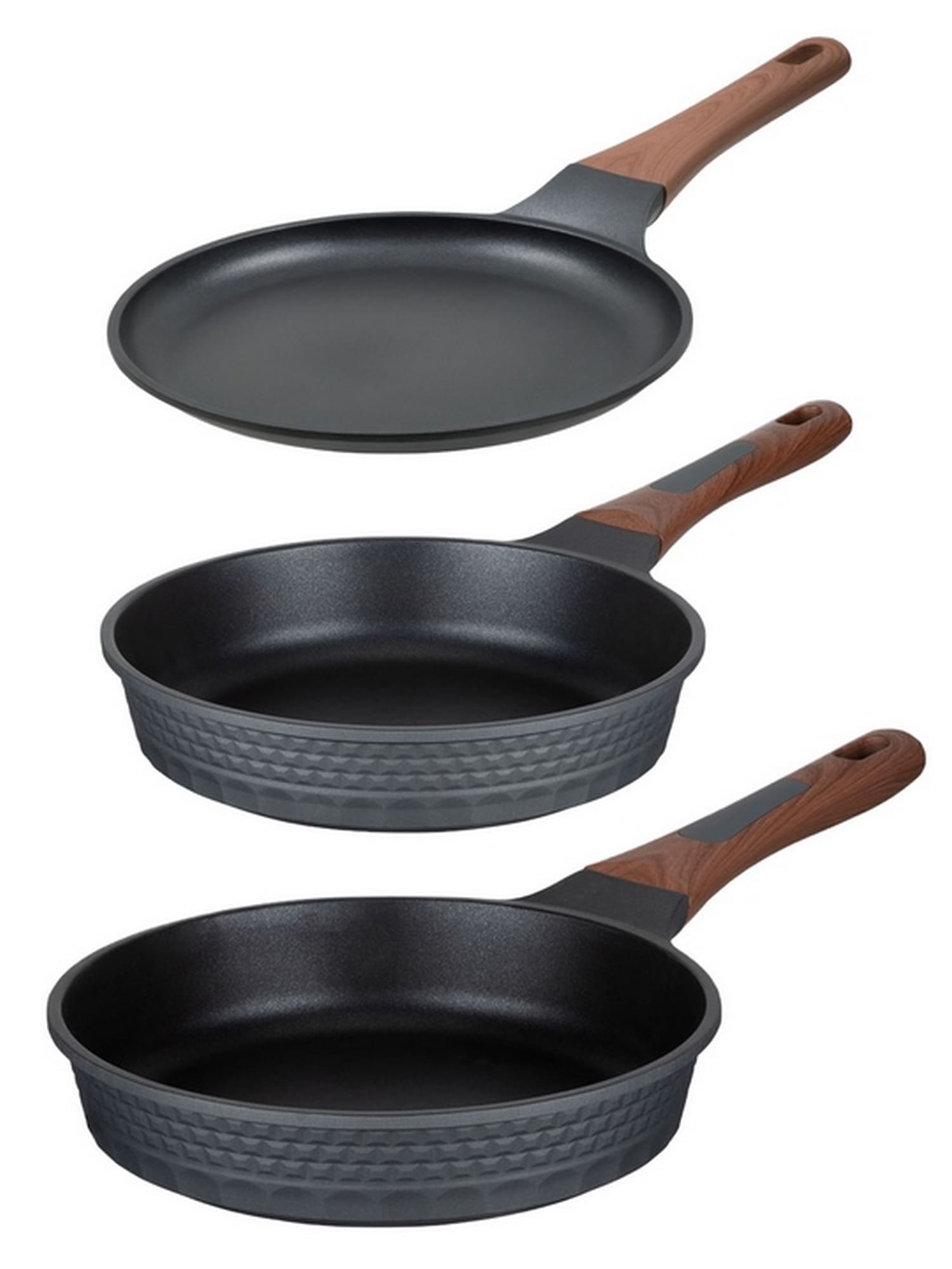 RESTO Kitchenware Pfannen-Set "Capella, antihaftbeschichtet und spülmaschinenfest" Aluminiumguss Set, 1x Bratpfanne Ø 24, 1x Bratpfanne Ø 26, 1x Pfannkuchenpfanne Ø 24, 3 Stk. tlg. für alle Herdarten geeignet, auch Induktion
