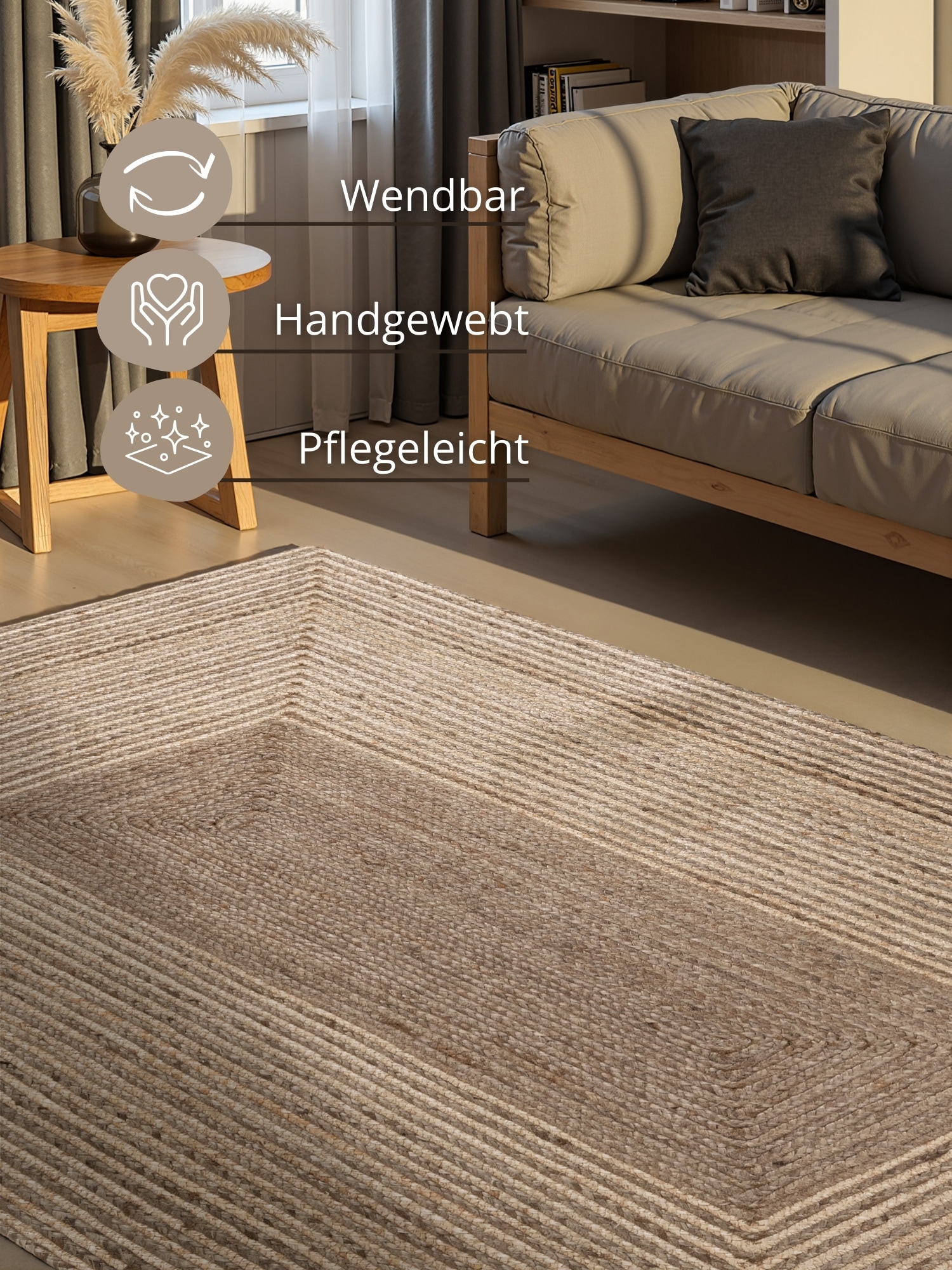 HANSE Home »Juno Line  Juteteppich« rechteckig 9 mm Höhe Jute, Shape, Handgemacht, Wohnzimmerteppich, Naturteppich, Wohnzimmer