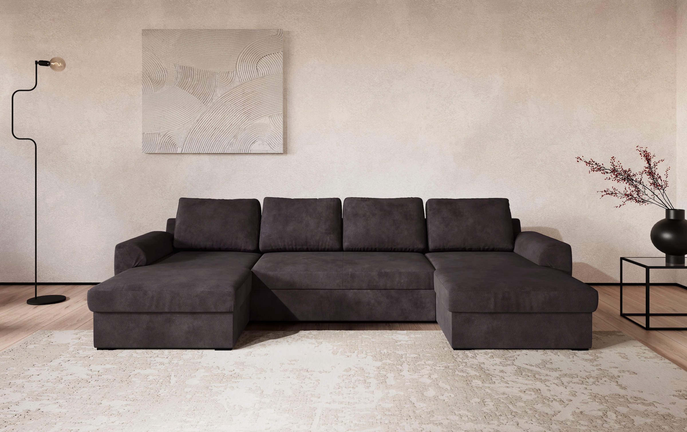 COTTA Wohnlandschaft "Drift U-Form Recamiere, Breite 327 cm" optional auch mit Schlaffunktion, Wellenunterfederung