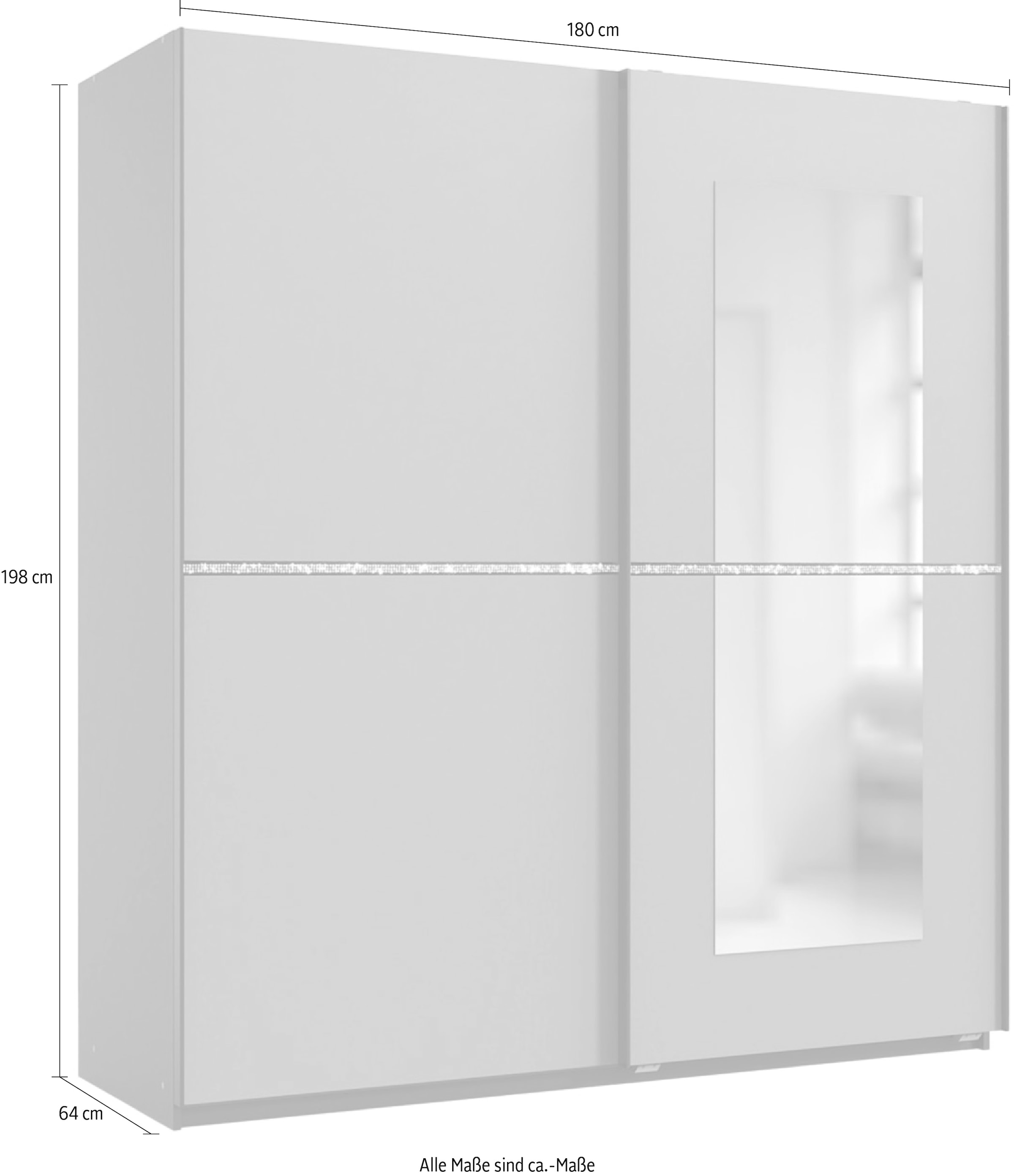 Wimex Schwebetürenschrank »Dundee, Glitzern und Funkeln im Schlafzimmer durch Strassdekor«, Kleiderschrank mit Spiegel, 180x64x198cm, Made in Germany
