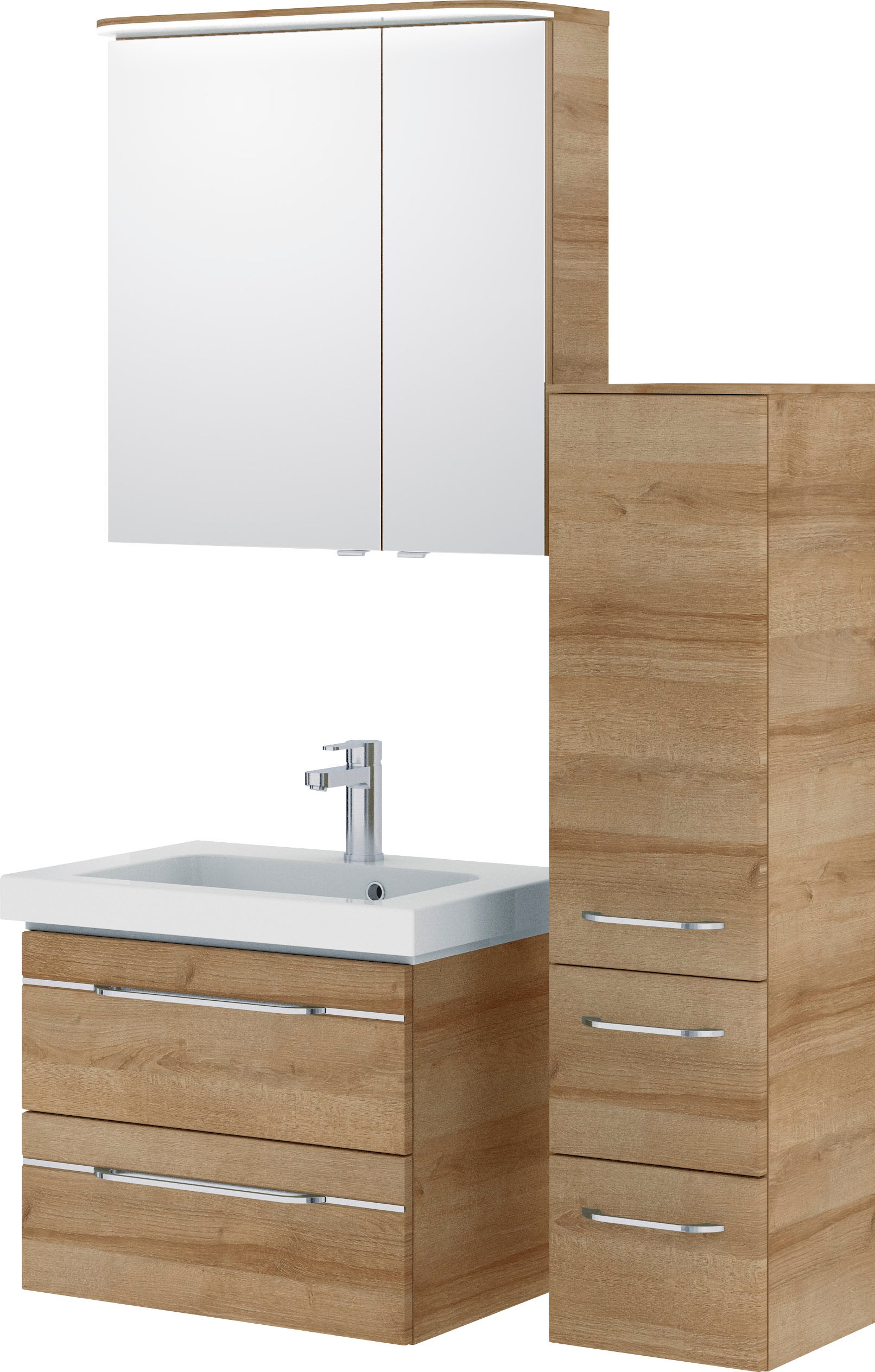 Saphir Badmöbel-Set »Balto Sprint 3-teilig, Mineralmarmor-Waschtisch mit LED-Spiegelschrank«, (4 St.), inkl. Türdämpfer, 100 cm breit, mit Midischrank, 3 Türen, 4 Schubladen