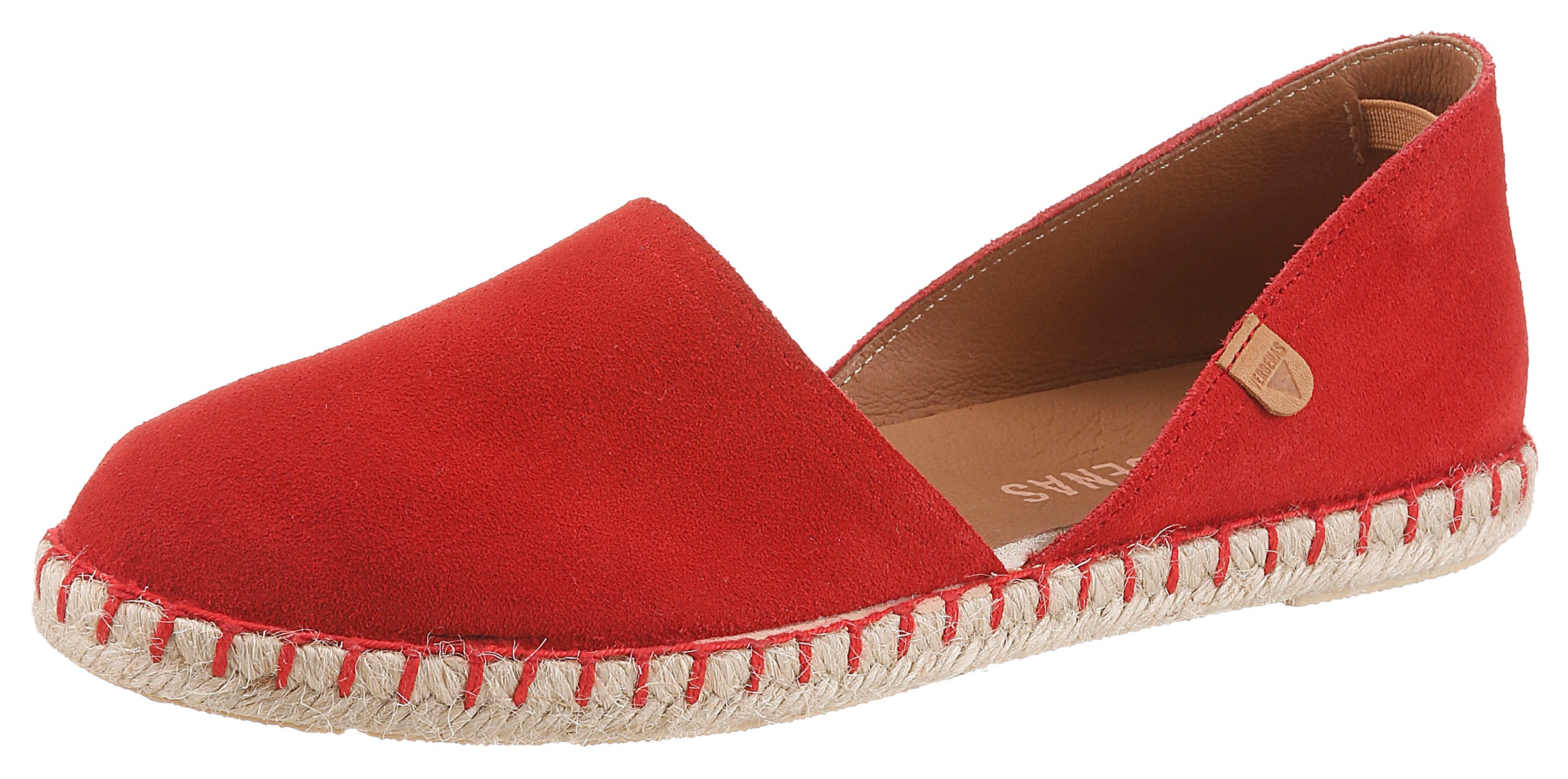Espadrille VERBENAS "CARMEN SERRAJE", Damen, Gr. 36, rot, Veloursleder, Schuhe Espadrille, Schlupfschuh, Sommerschuh, Loafer mit typischem Jute-Rahmen