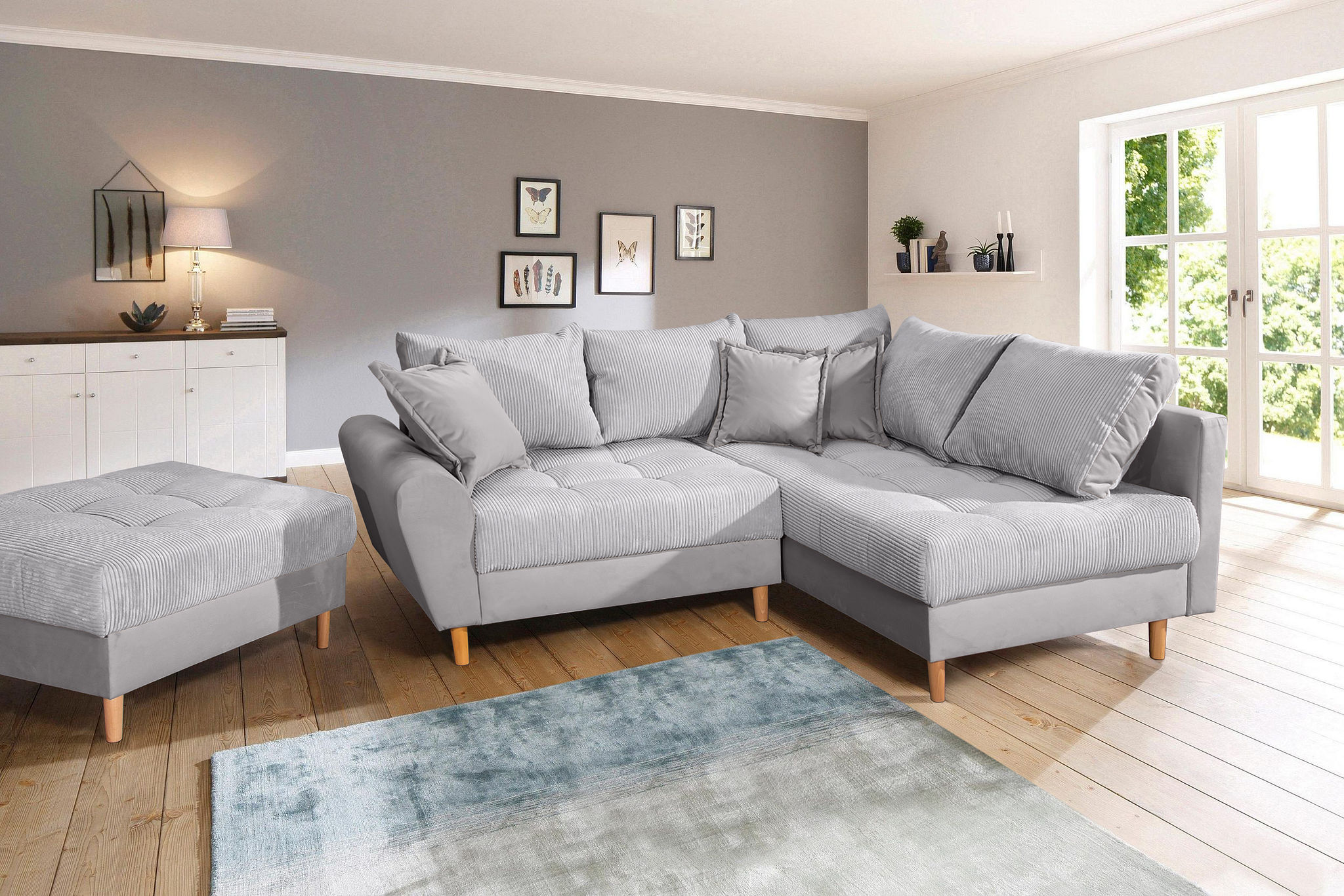 Home affaire Ecksofa "Rice L-Form, B: 223 cm - OTTO. Verlässliche Qualität." Set: Sofa & Hocker, 3 Zierkissen, Federkern